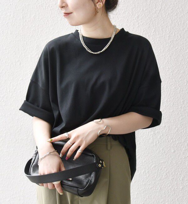 SHIPS any「〈接触冷感/汗染み防止加工/洗濯機可能〉ラウンドヘム クルー ビッグ TEE」|Tシャツ・カットソー|ブラック
