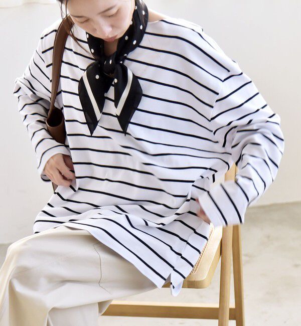 quaranciel「quaranciel:〈洗濯機可能〉ボーダー ビッグ スキッパー プルオーバー」|Tシャツ・カットソー|