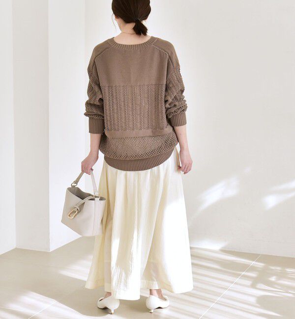quaranciel「quaranciel:〈手洗い可能〉透かし編み スキッパー ニット プルオーバー」|ニット・セーター|