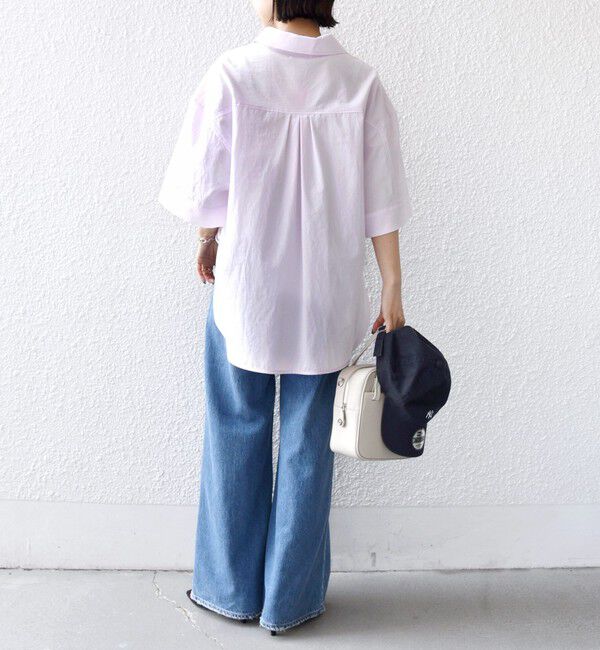 SHIPS for women「〈手洗い可能〉無地/ストライプ スキッパー サイド スリット 半袖 シャツ」|シャツ・ブラウス|