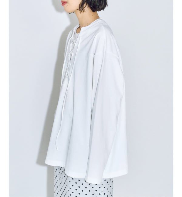  「《追加3》[THE MOOD]レースアップロングTシャツ」|Tシャツ・カットソー|