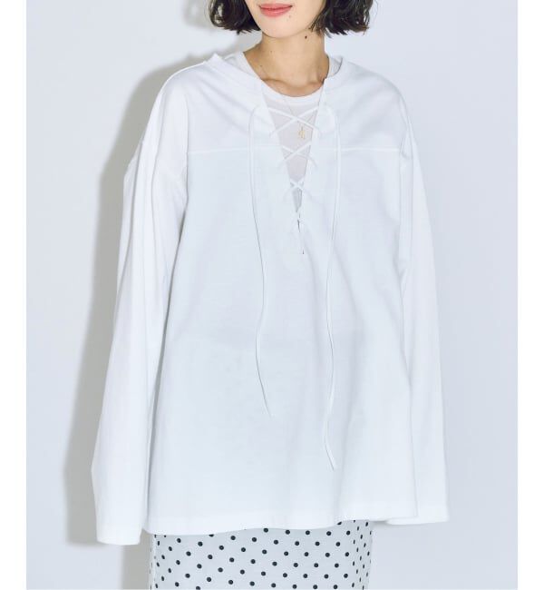  「《追加3》[THE MOOD]レースアップロングTシャツ」|Tシャツ・カットソー|ホワイト
