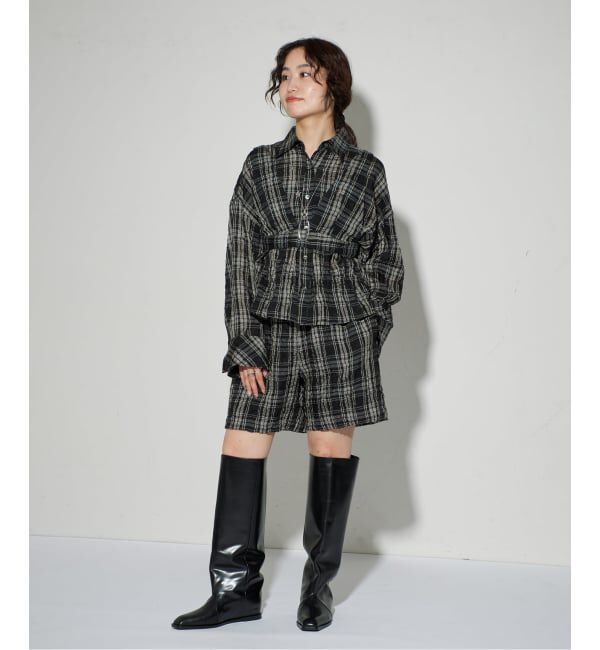 GRISE「《WEB+一部店舗限定》GRISEレザースクエアワイドシャフトロングブーツ」|ロングブーツ|