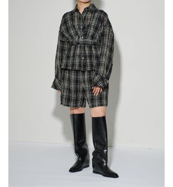 GRISE「《WEB+一部店舗限定》GRISEレザースクエアワイドシャフトロングブーツ」|ロングブーツ|