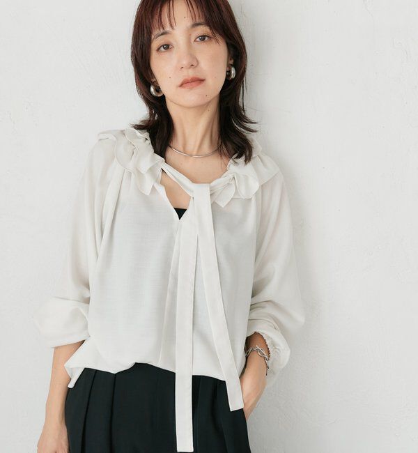  「【抗ピリング】ドロストフリルカラーツイルブラウス」|シャツ・ブラウス|