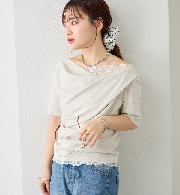  「レースドッキングオフショル半袖Tシャツ」|Tシャツ・カットソー|