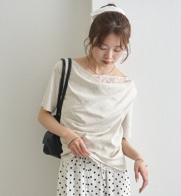  「レースドッキングオフショル半袖Tシャツ」|Tシャツ・カットソー|