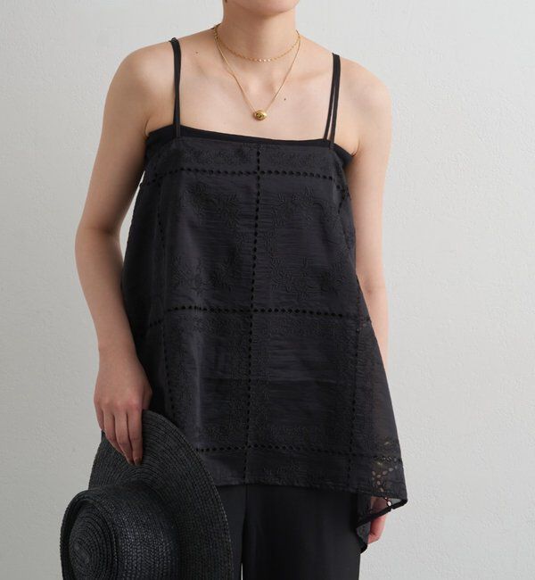  「2WAYパネルレース刺繍キャミ」|シャツ・ブラウス|ブラック