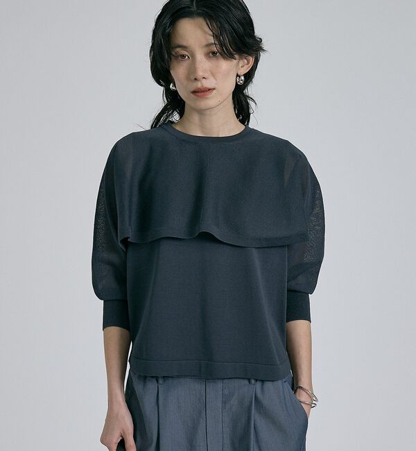 qualite「【ケープ&times;タンクの2WAY仕様】シアーケープニット」|シャツ・ブラウス|