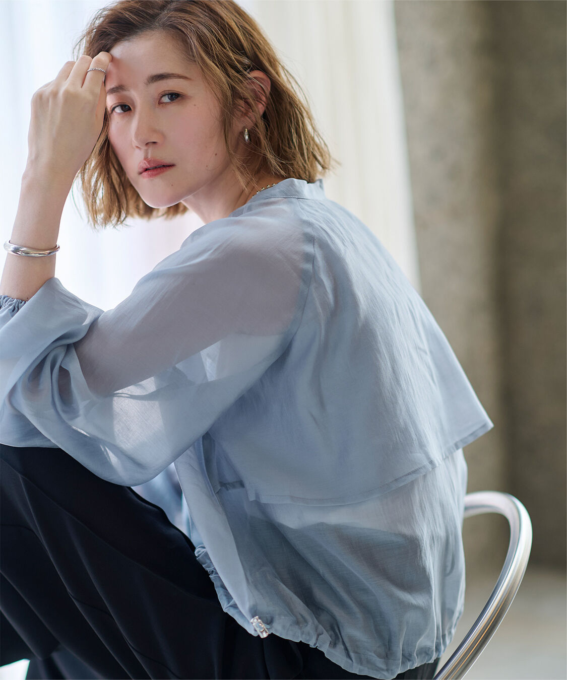 ur's「ドローストリングシアーブルゾン」|ブルゾン・スタジャン|ブルー
