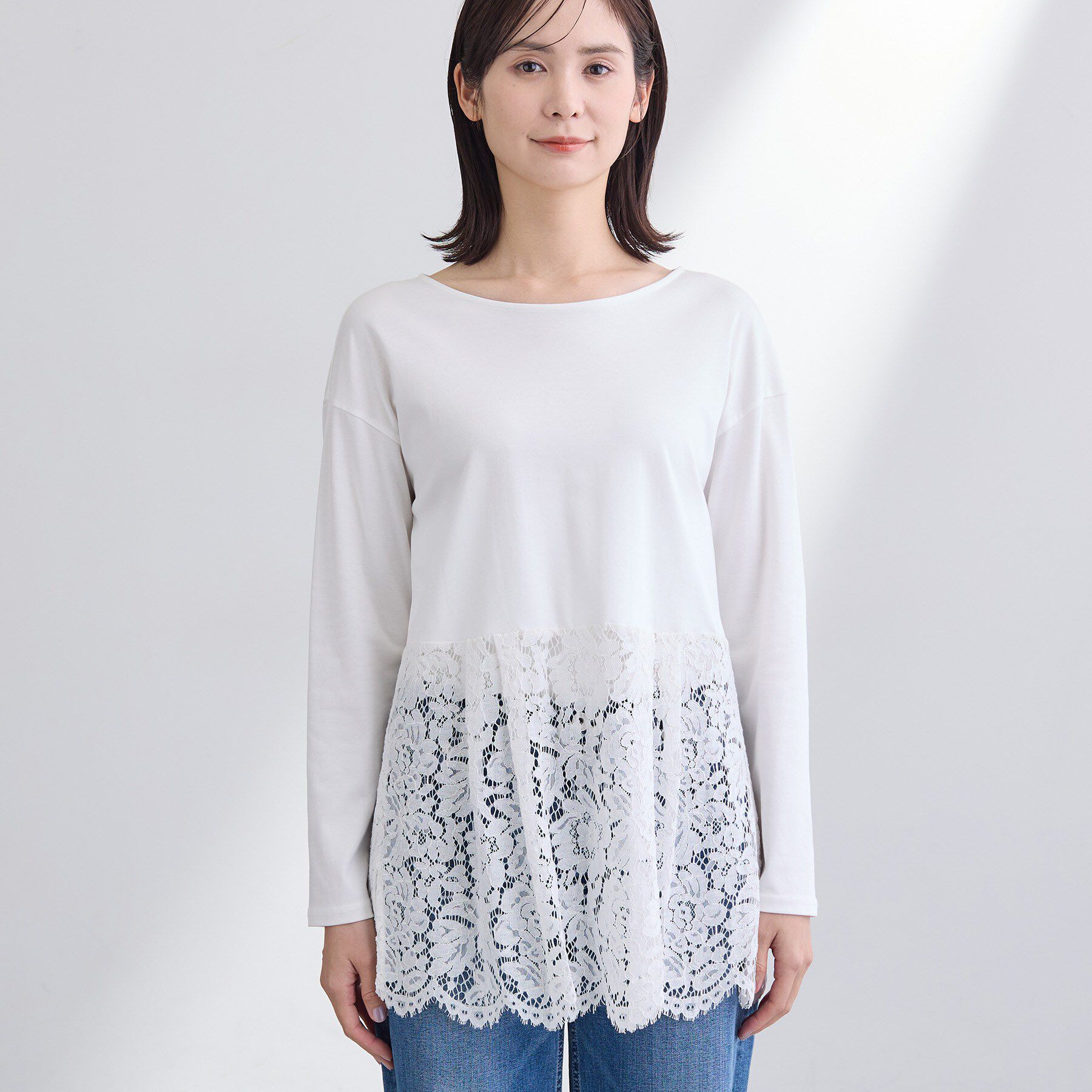 INDIVI「【洗える／レイヤードにおすすめ】レース切り替えカットソー」|Tシャツ・カットソー|