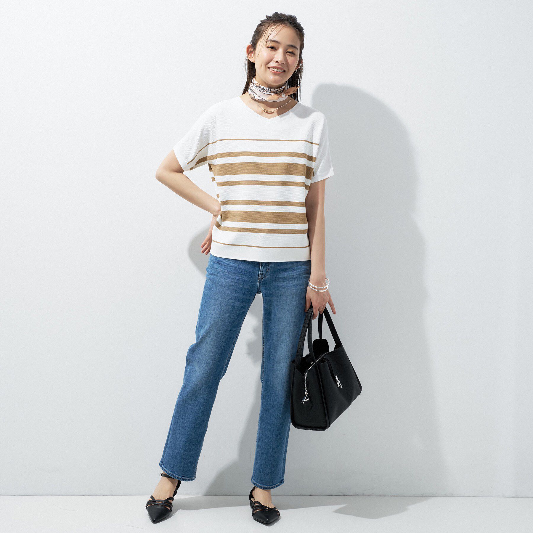 INDIVI「【洗える】ガーター編みVネックニットT」|ニット・セーター|