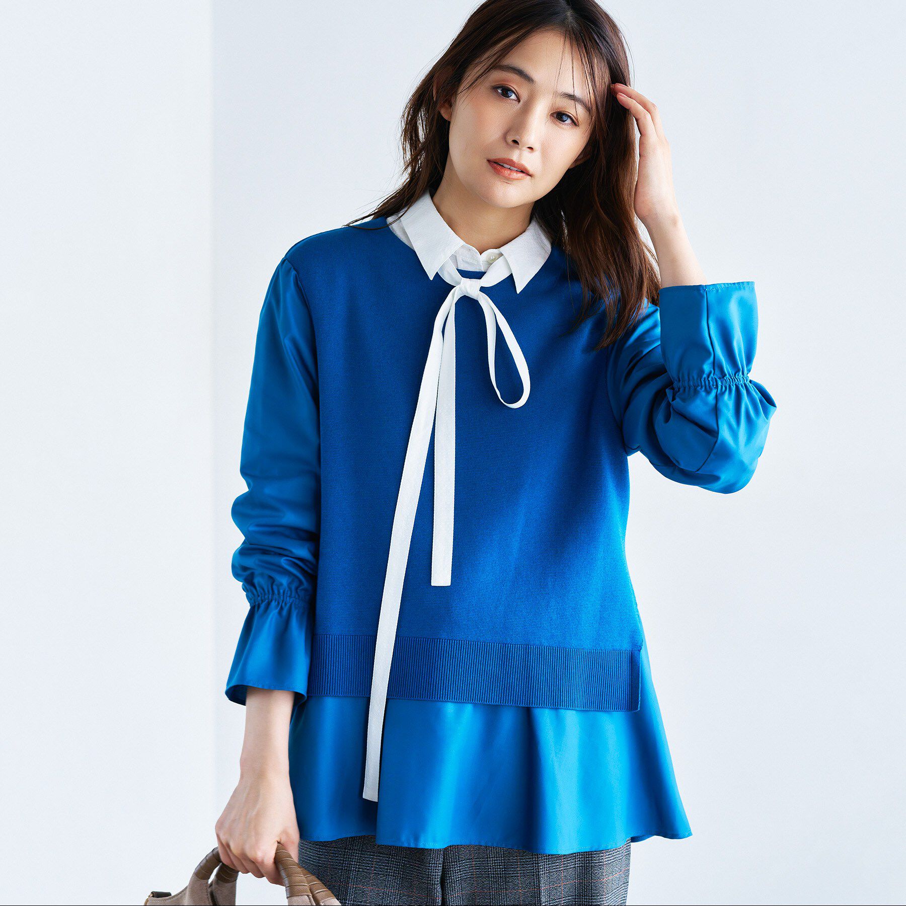 INDIVI「【洗える／1枚でコーデ完成】重ね着風ニットトップス」|Tシャツ・カットソー|ブルー(093)