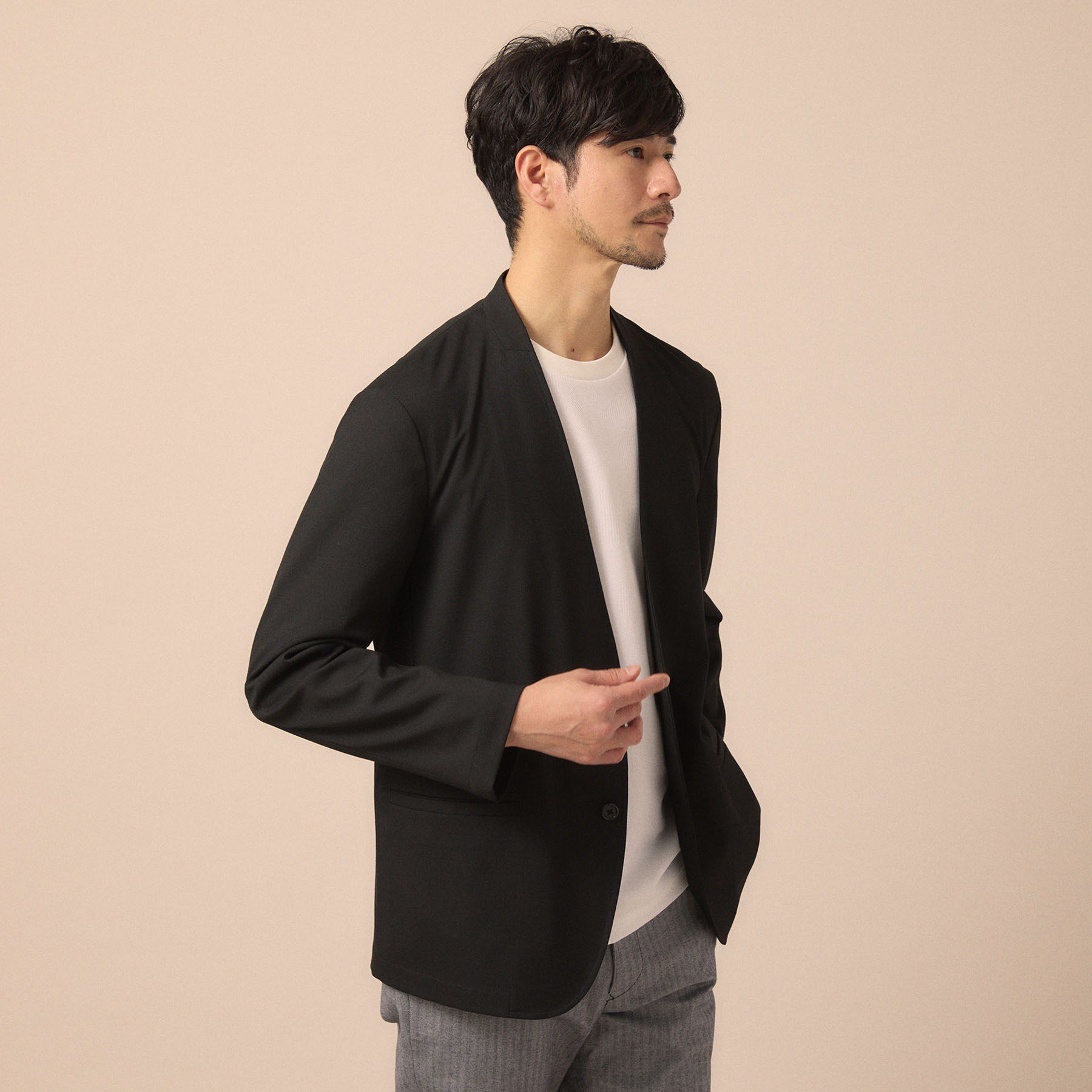 TAKEO KIKUCHI「【ON／OFF兼用】CARREMANファブリック ノーカラージャケット」|ノーカラージャケット|