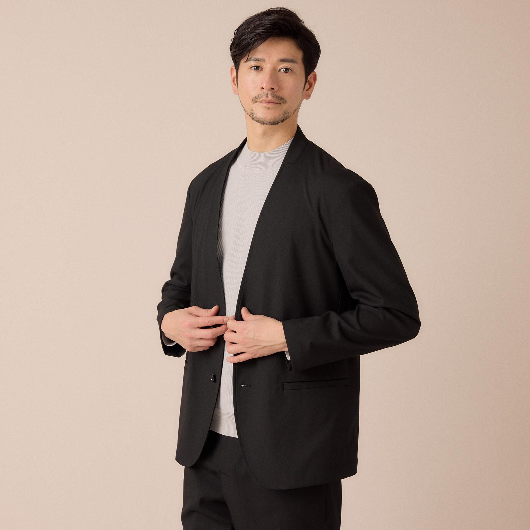 TAKEO KIKUCHI「【ON／OFF兼用】CARREMANファブリック ノーカラージャケット」|ノーカラージャケット|
