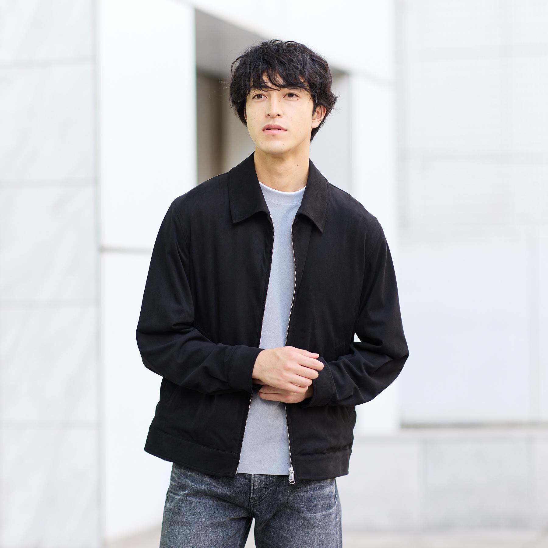 TAKEO KIKUCHI「デニム＆スウェード調 ジップブルゾン」|ブルゾン・スタジャン|