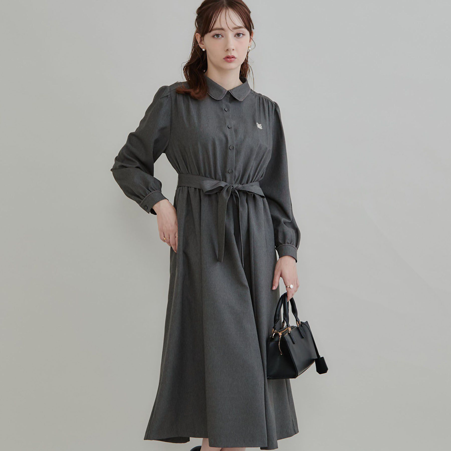 Couture broach「【落ち感やわらか】ピコレース シャツワンピース」|ワンピース|チャコールグレー(0