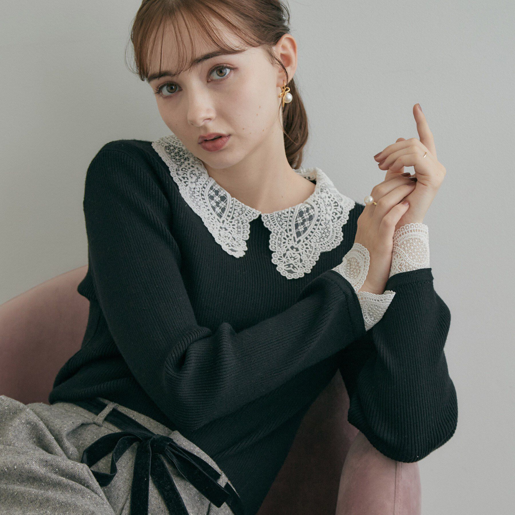Couture broach「【一枚で着映え】レース衿カフス リブニット」|ニット・セーター|