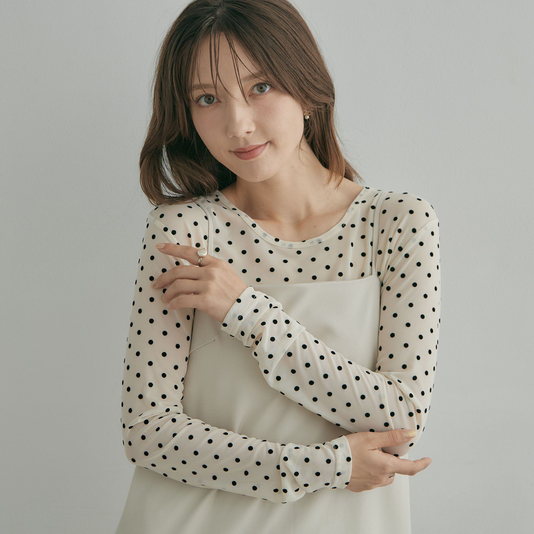 Couture broach「フロッキードットチュールトップス」|Tシャツ・カットソー|アイボリー(104)