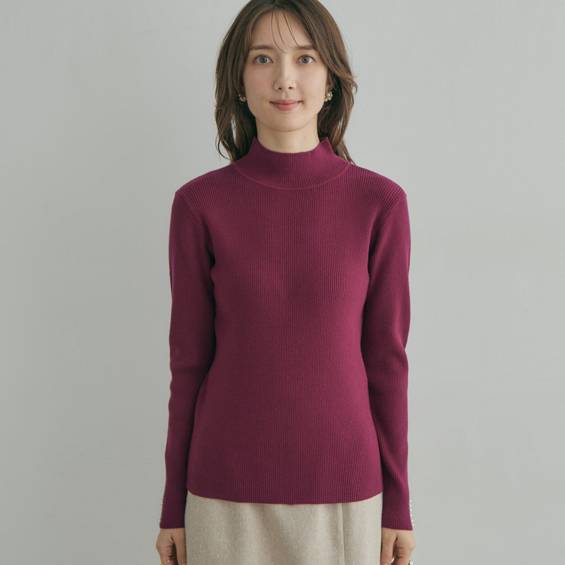 Couture broach「【大人フェミニンのBASIC】パール調リブニット【吸湿発熱・静電気防止・抗菌防臭・洗濯機可】」|ニット・セーター|