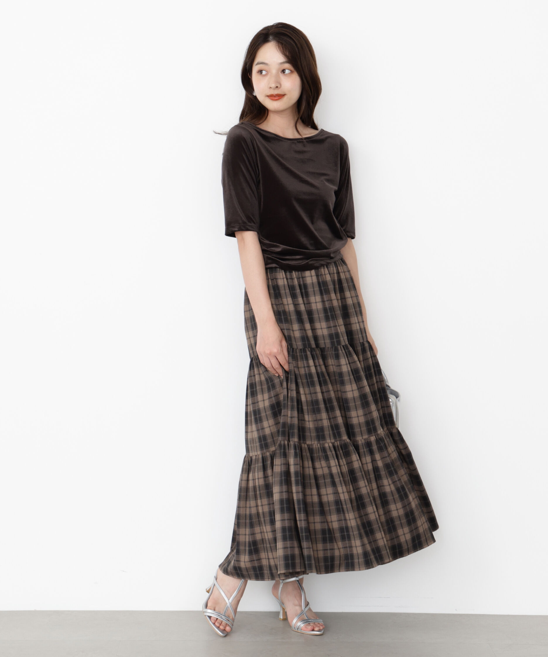 PROPORTION BODY DRESSING「＜ハンドウォッシャブル＞シアーベロア5分袖トップス」|Tシャツ・カットソー|