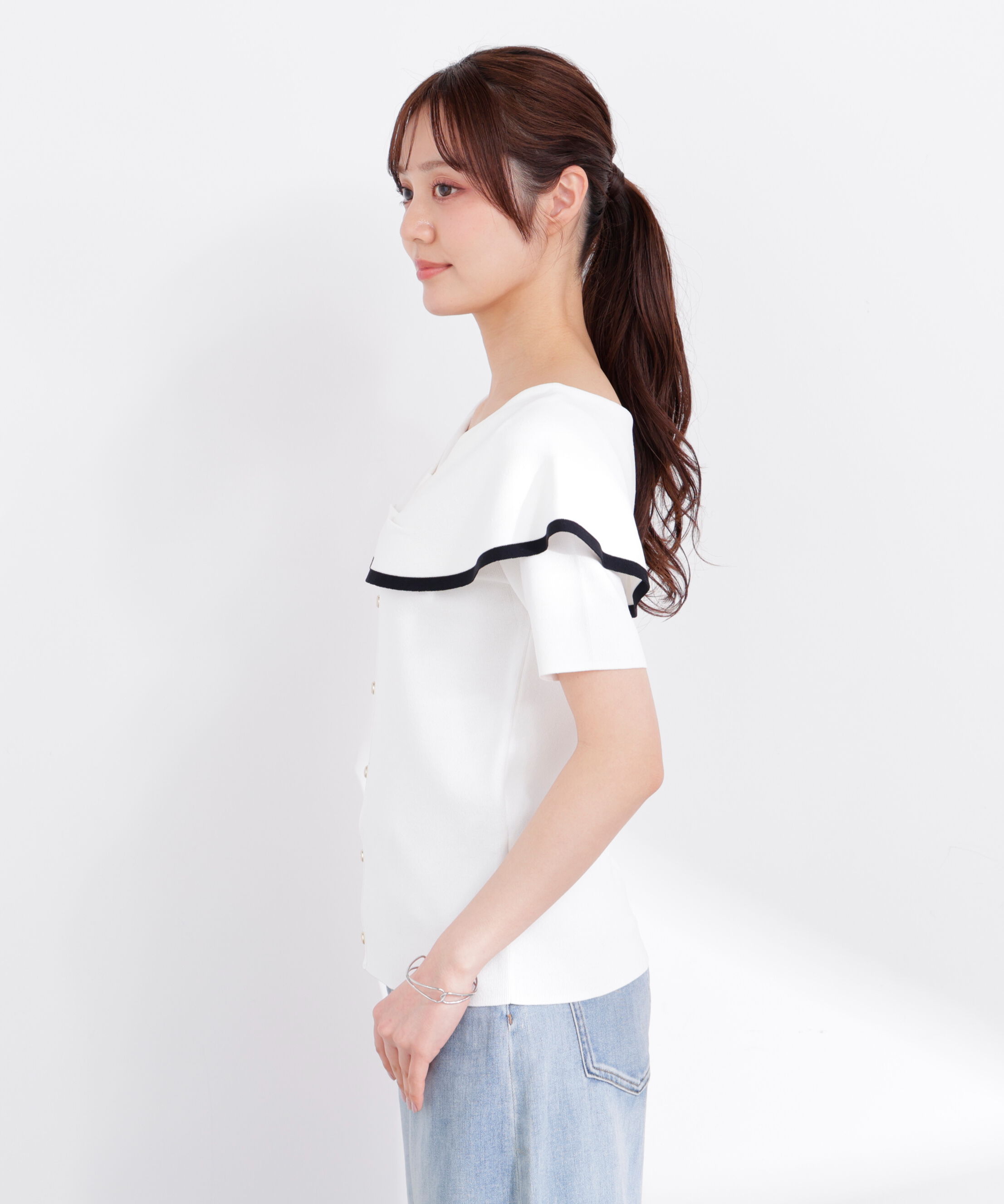 PROPORTION BODY DRESSING「トリムラインケープニットトップス 26SS」|ニット・セーター|