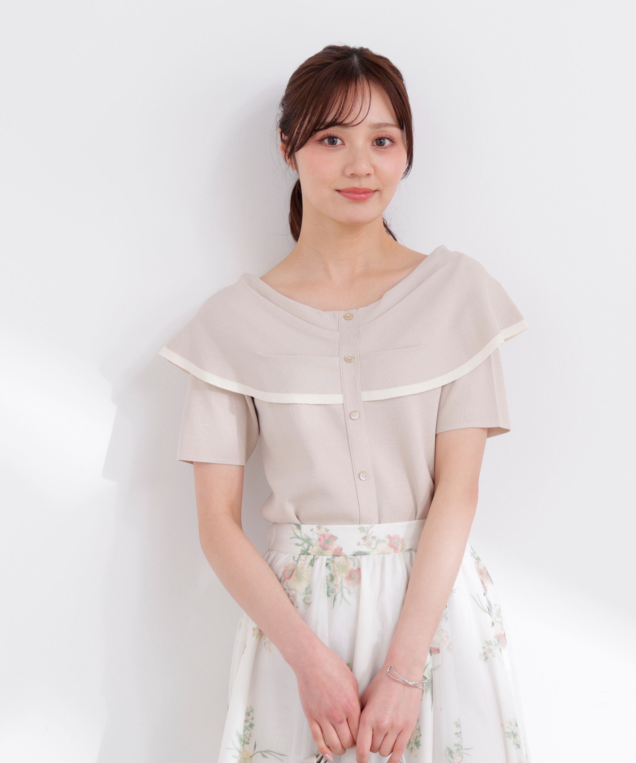PROPORTION BODY DRESSING「トリムラインケープニットトップス 26SS」|ニット・セーター|