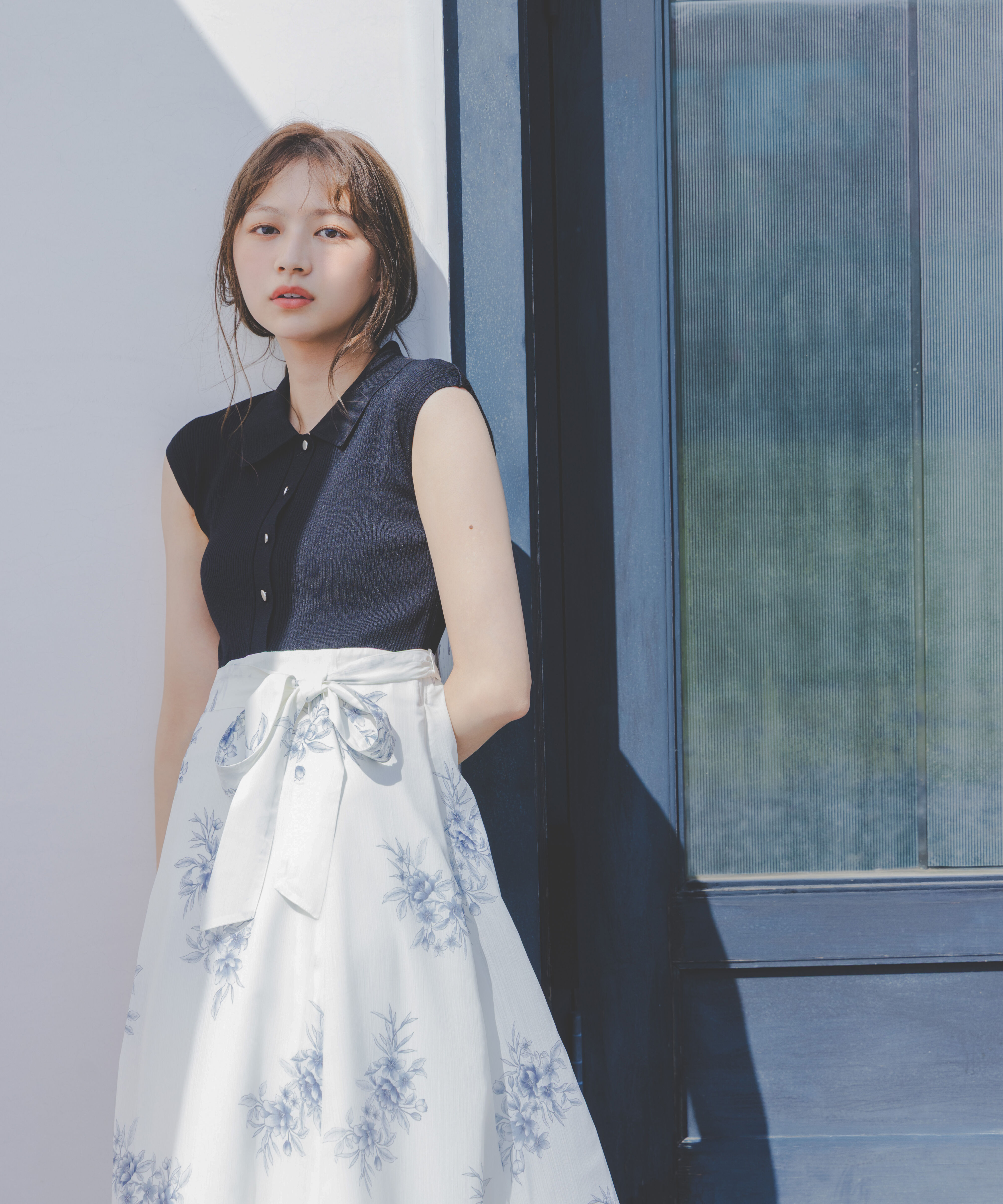 PROPORTION BODY DRESSING「衿付き柄ドッキングニットワンピース 26AW」|ワンピース|