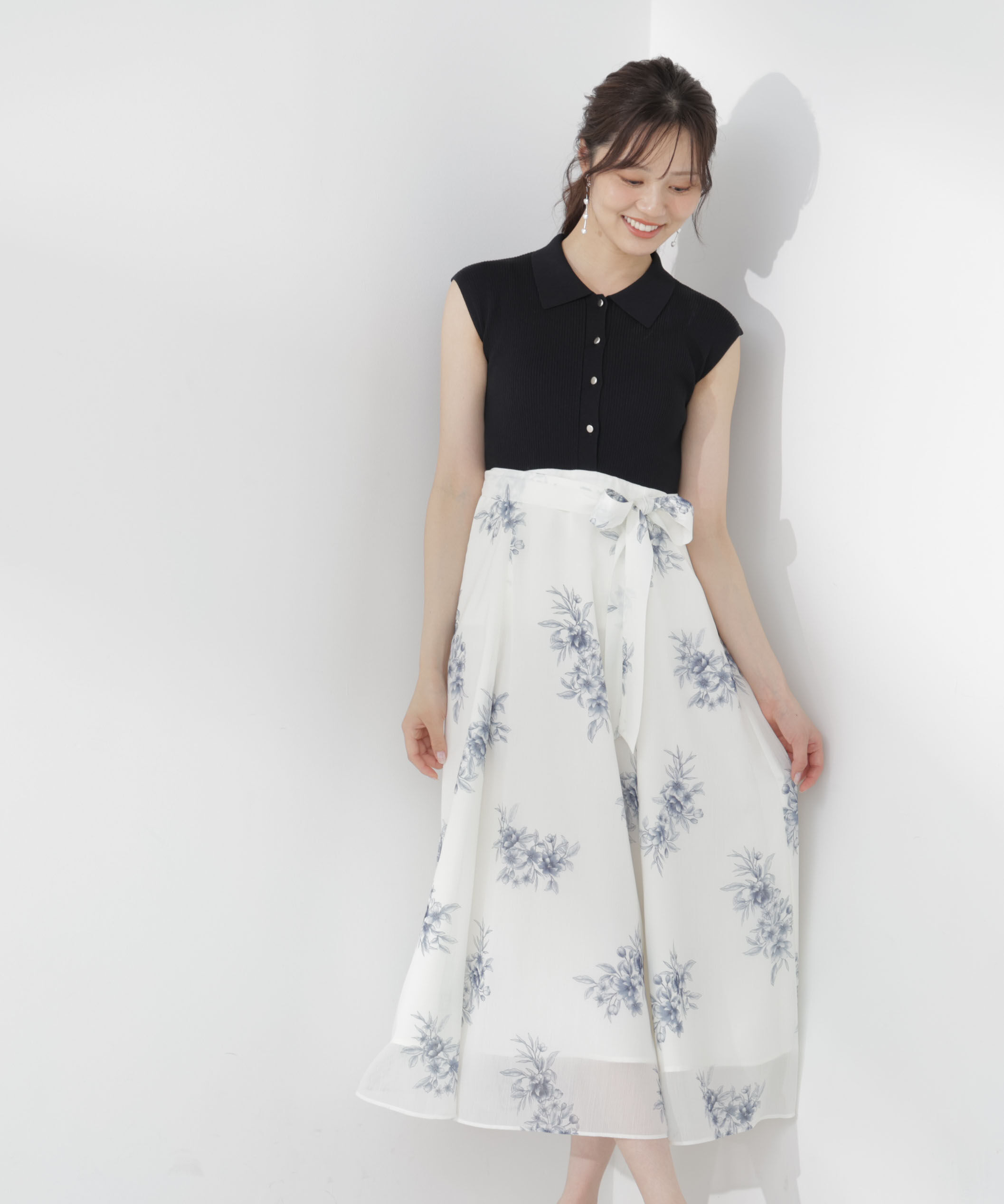 PROPORTION BODY DRESSING「衿付き柄ドッキングニットワンピース 26AW」|ワンピース|