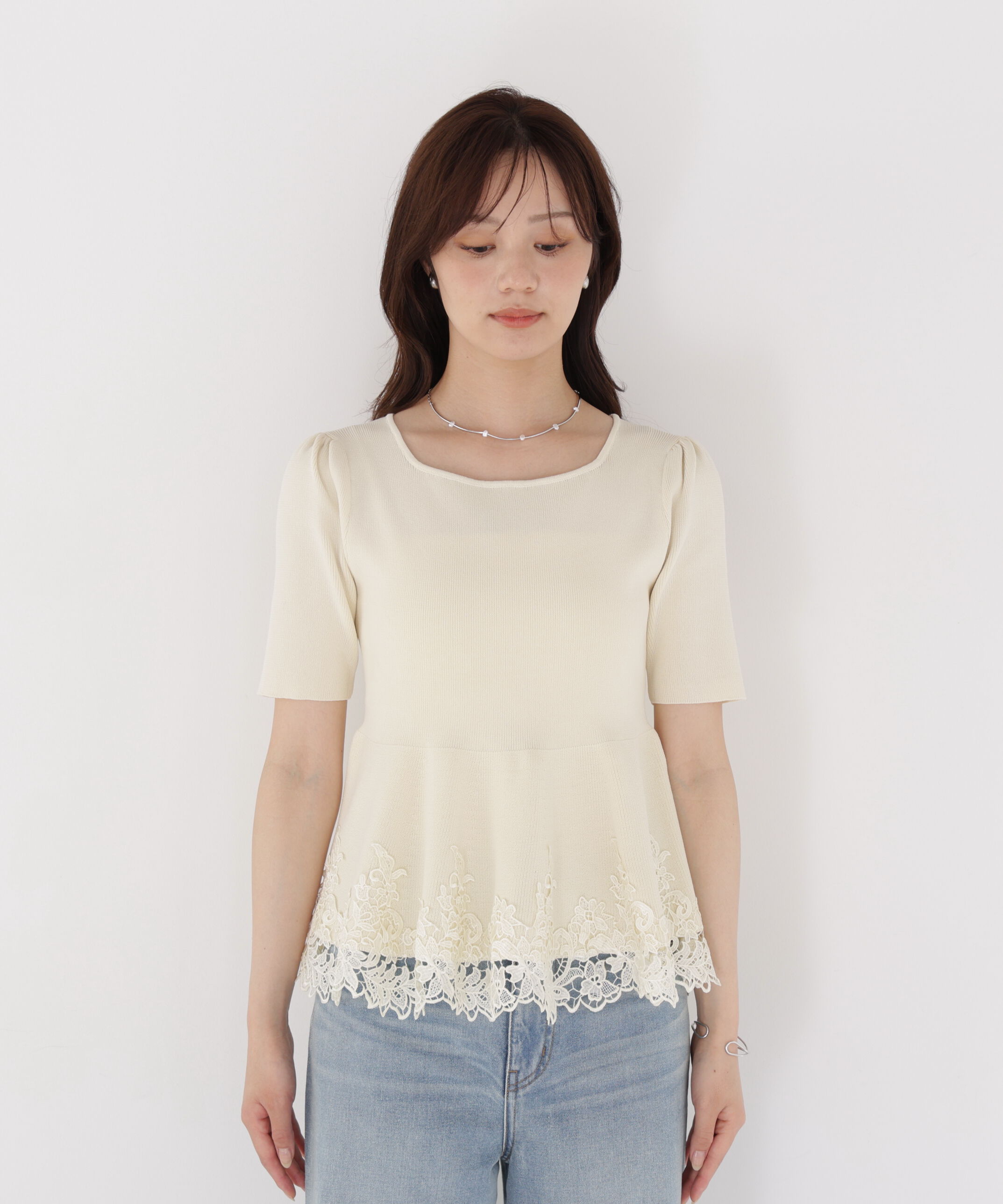 PROPORTION BODY DRESSING「レーストリムペプラムニット 26AW」|ニット・セーター|