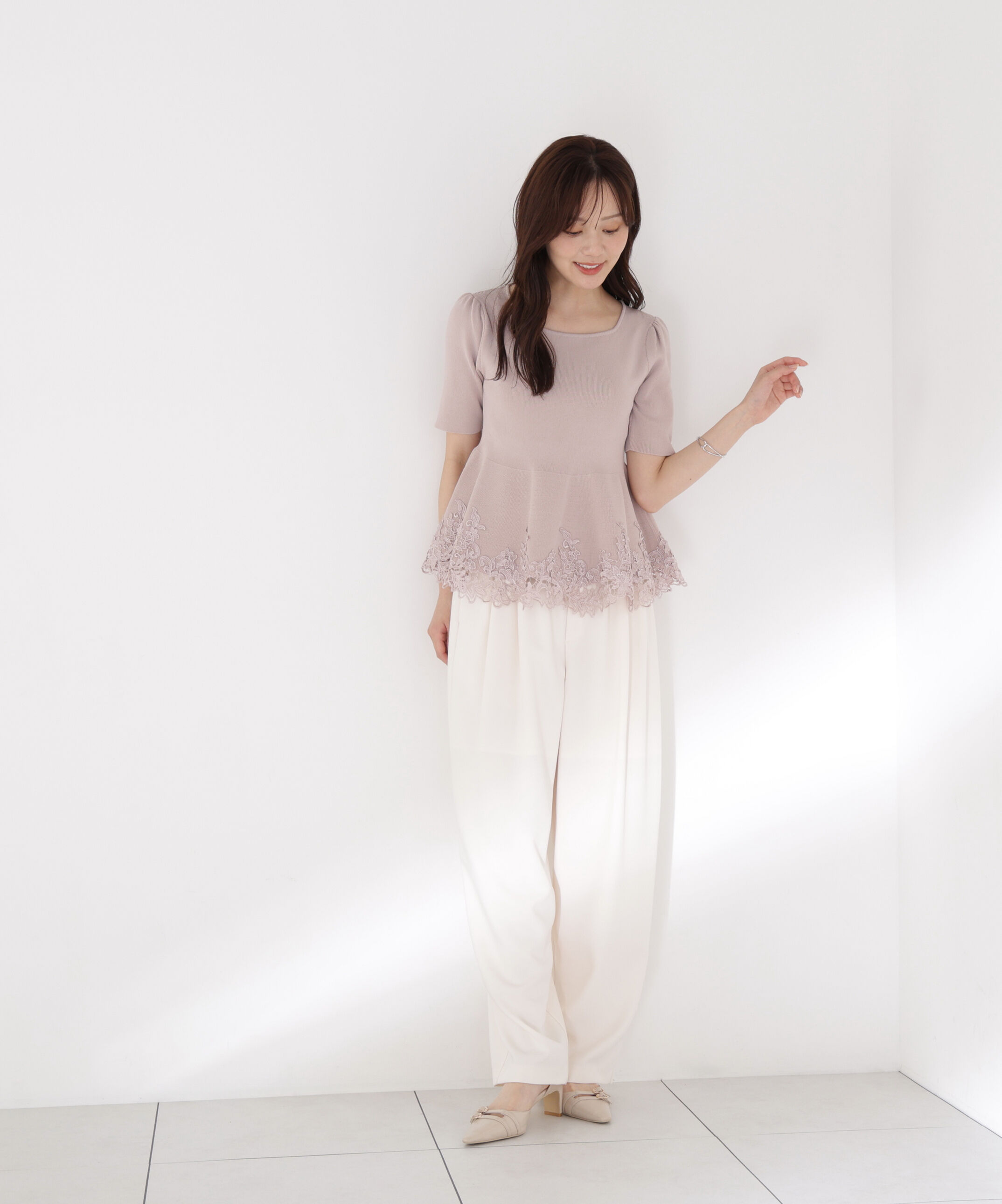 PROPORTION BODY DRESSING「レーストリムペプラムニット 26AW」|ニット・セーター|