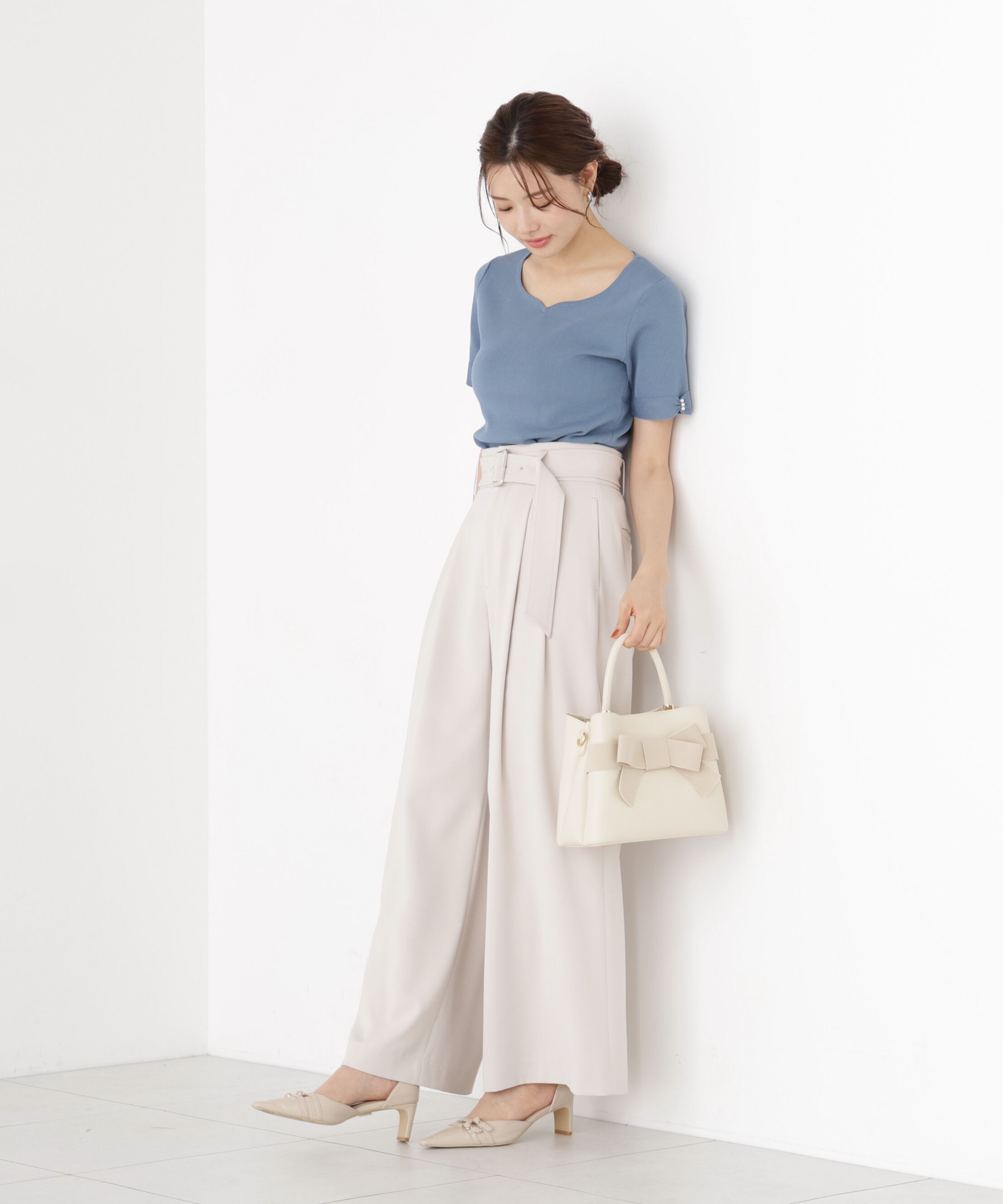 PROPORTION BODY DRESSING「袖リボン総針ニットトップス 26AW」|ニット・セーター|