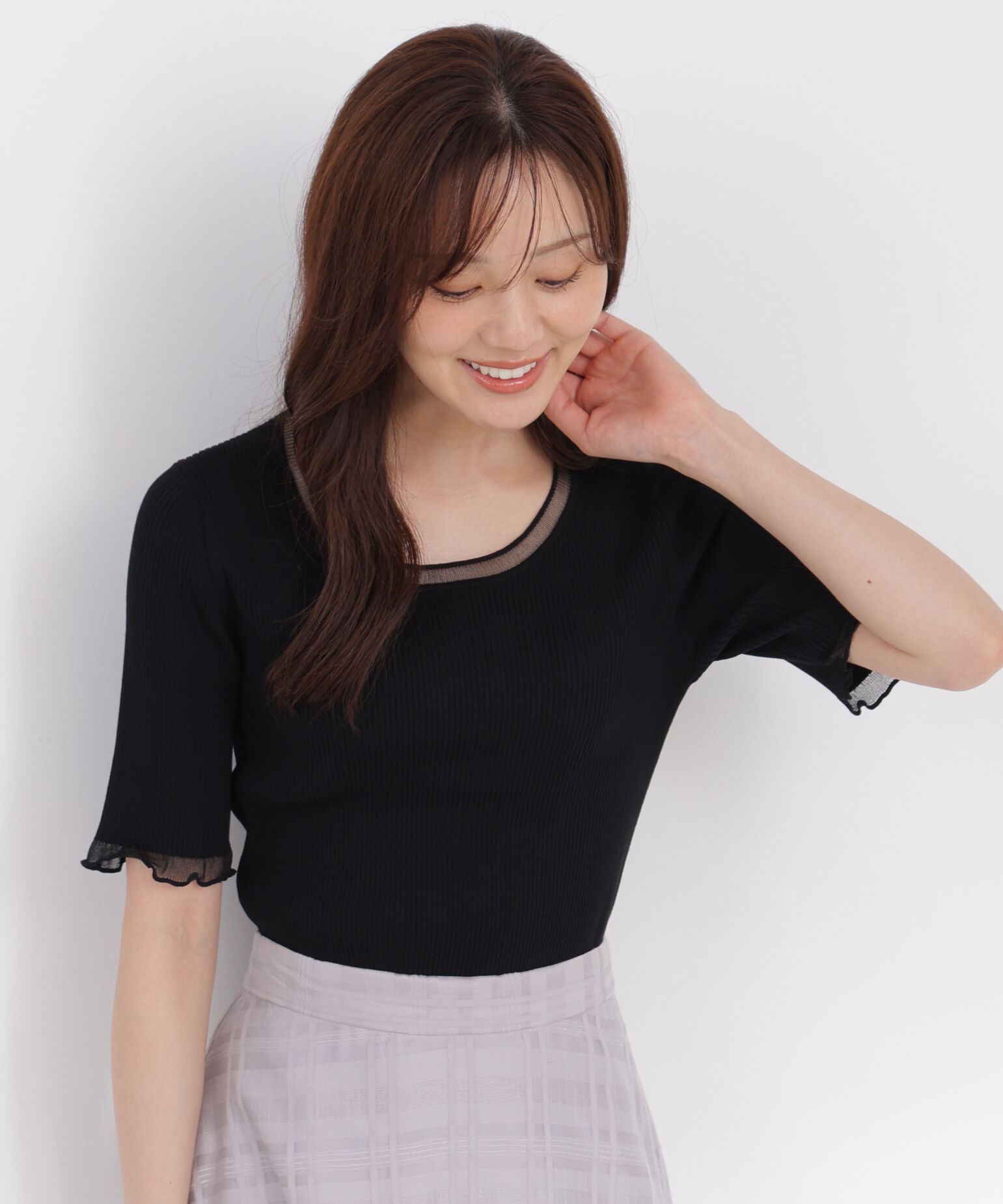 PROPORTION BODY DRESSING「半袖部分シアーリブニット 26AW」|ニット・セーター|