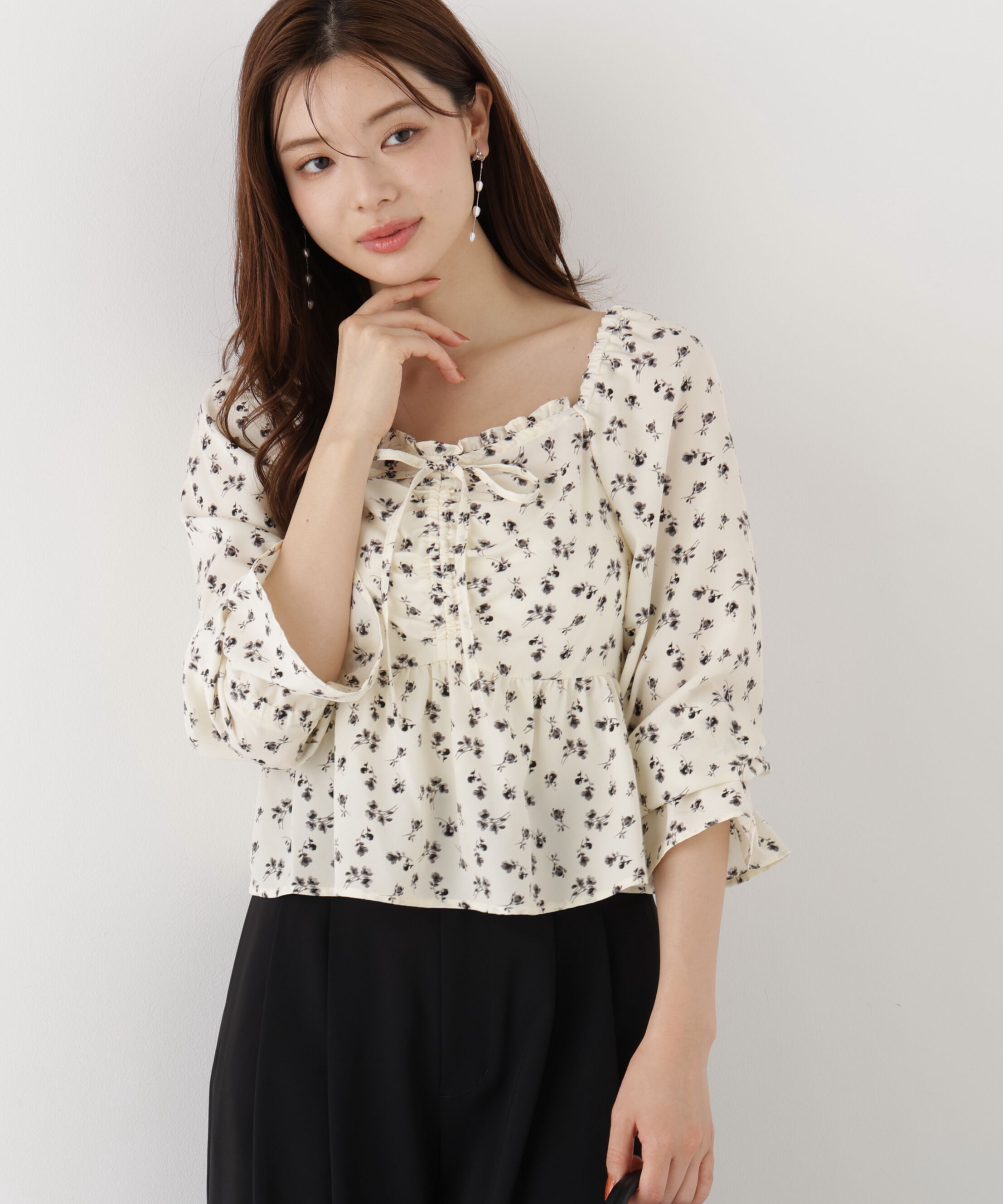 PROPORTION BODY DRESSING「フラワーパターンギャザーブラウス 26AW」|シャツ・ブラウス|