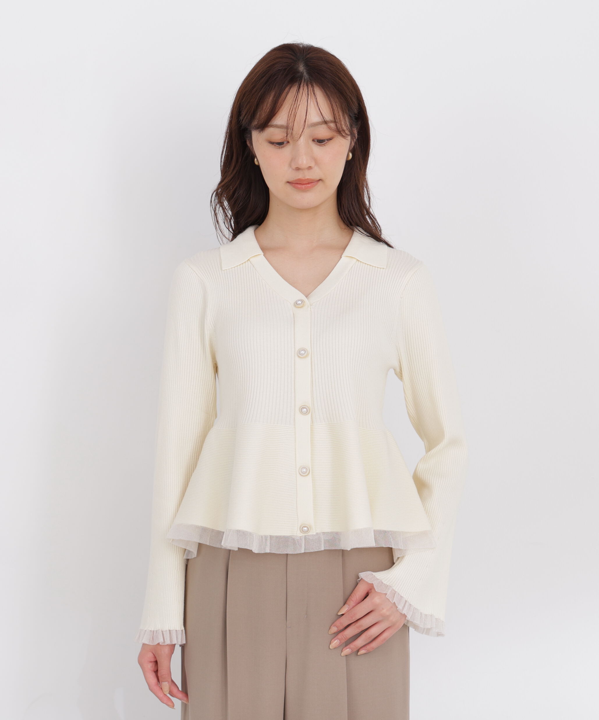 PROPORTION BODY DRESSING「シアー切り替えペプラムニット 26AW」|ニット・セーター|