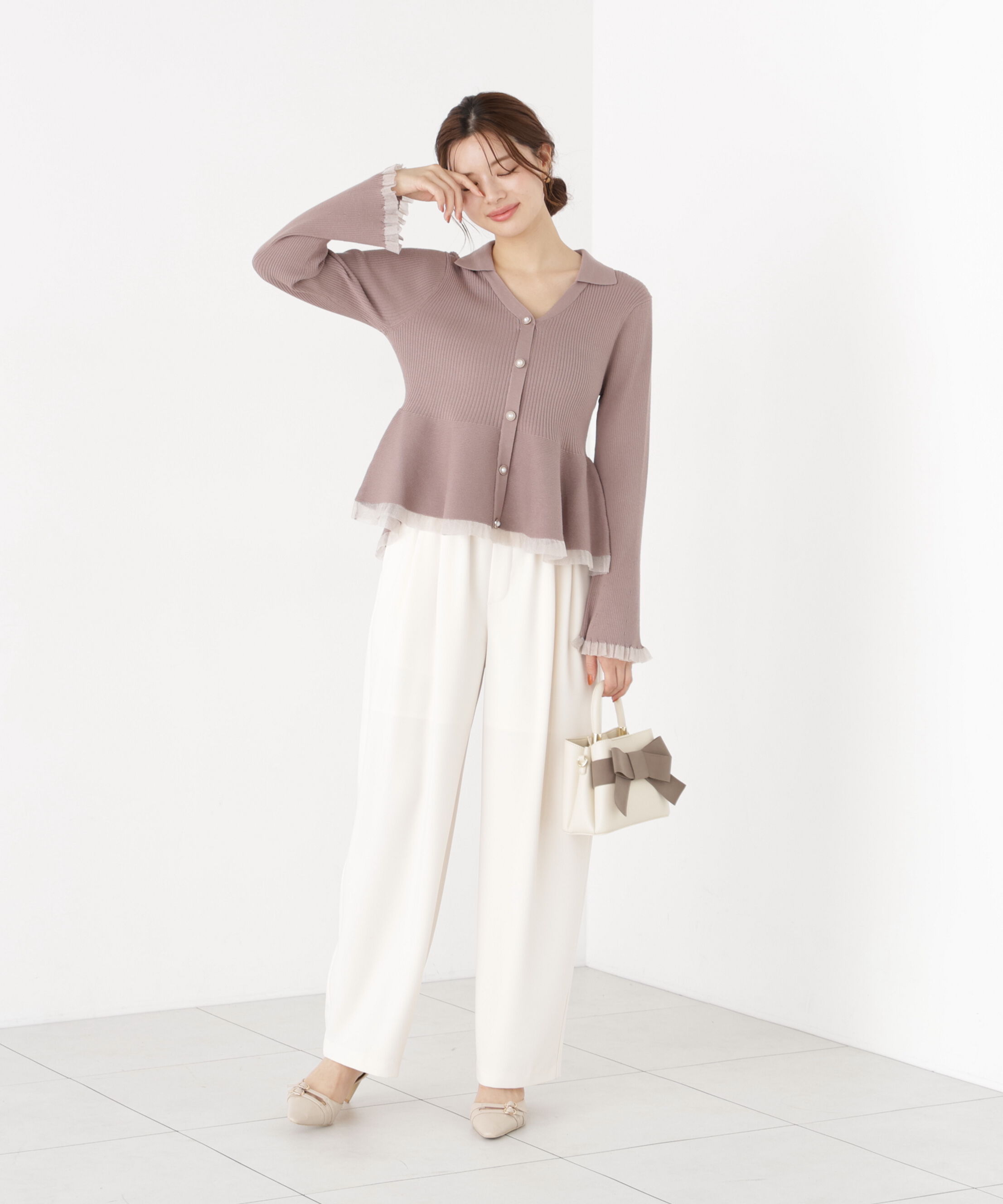 PROPORTION BODY DRESSING「シアー切り替えペプラムニット 26AW」|ニット・セーター|