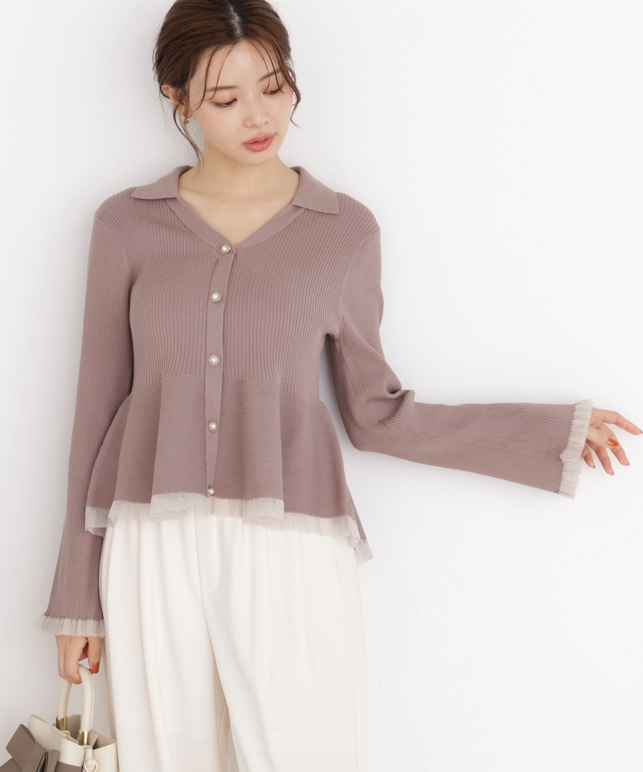 PROPORTION BODY DRESSING「シアー切り替えペプラムニット 26AW」|ニット・セーター|