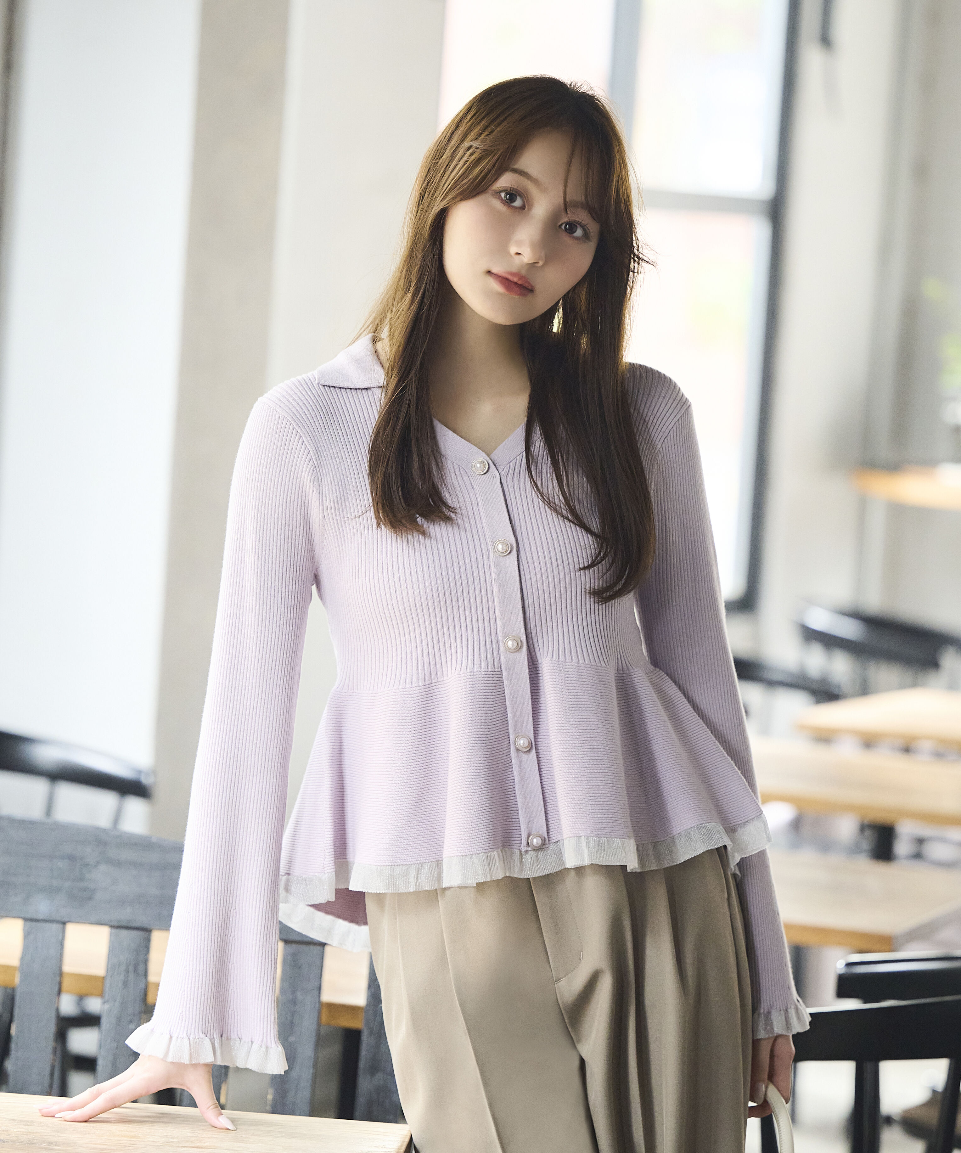 PROPORTION BODY DRESSING「シアー切り替えペプラムニット 26AW」|ニット・セーター|ラベンダー