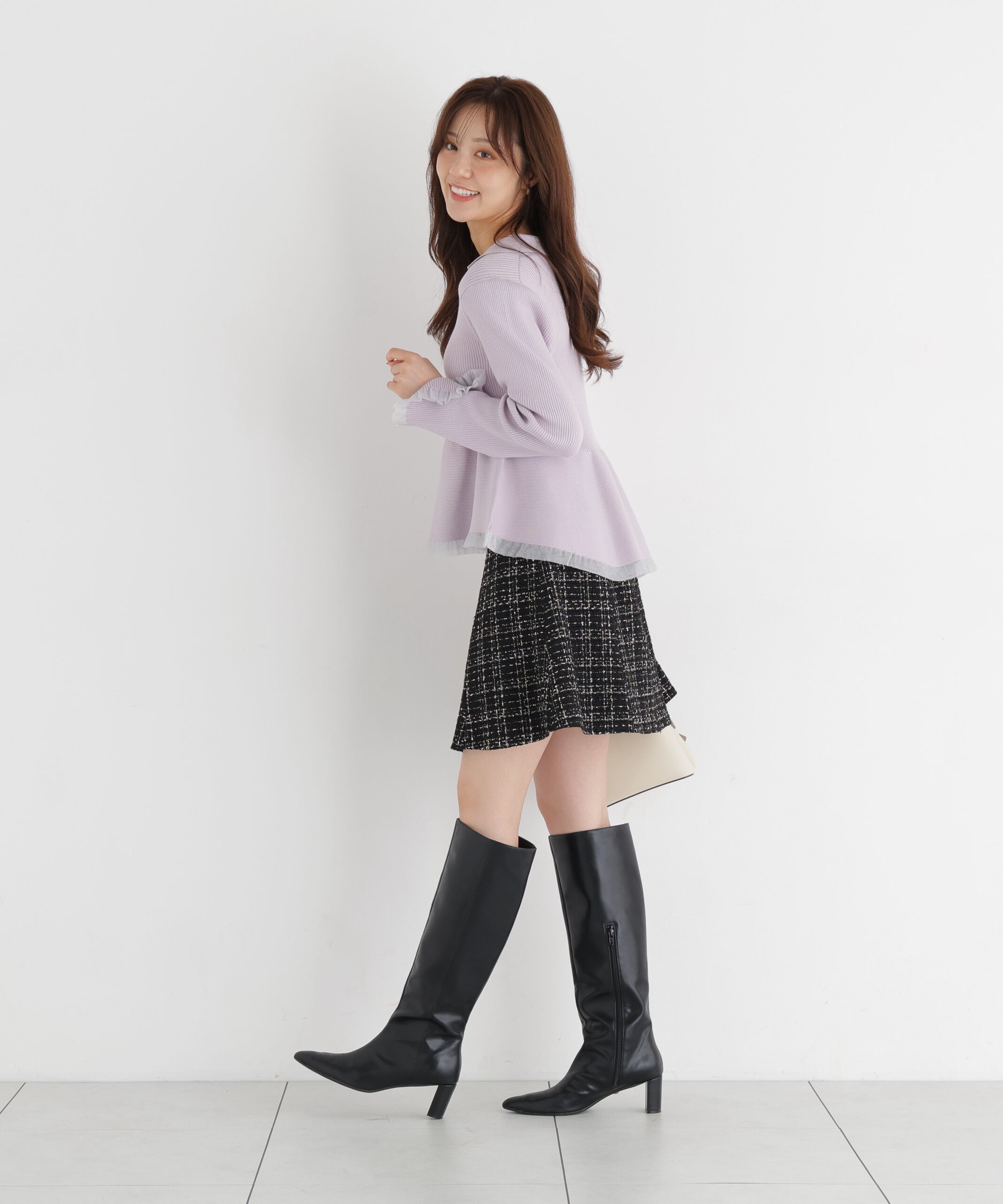 PROPORTION BODY DRESSING「シアー切り替えペプラムニット 26AW」|ニット・セーター|
