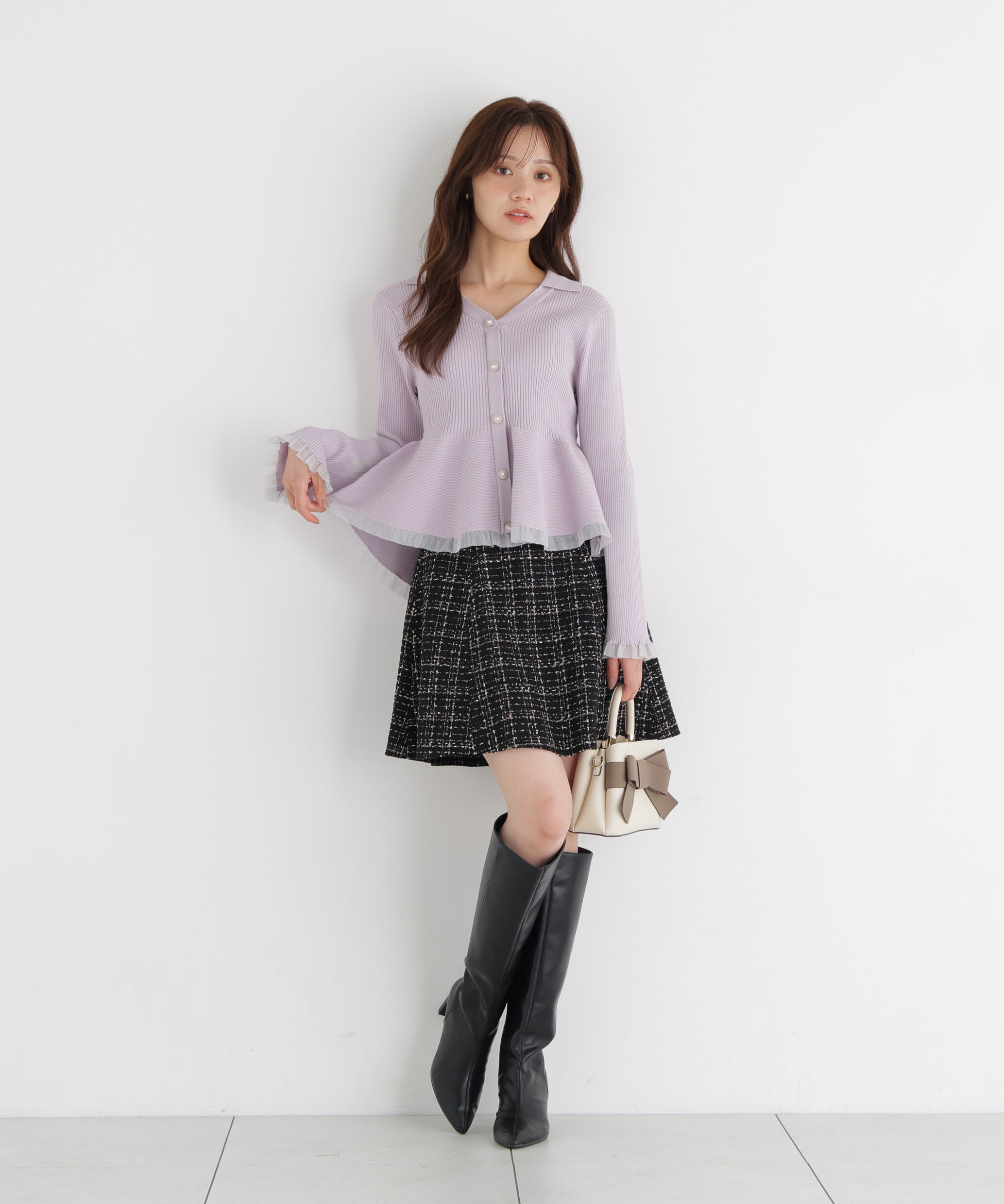 PROPORTION BODY DRESSING「シアー切り替えペプラムニット 26AW」|ニット・セーター|