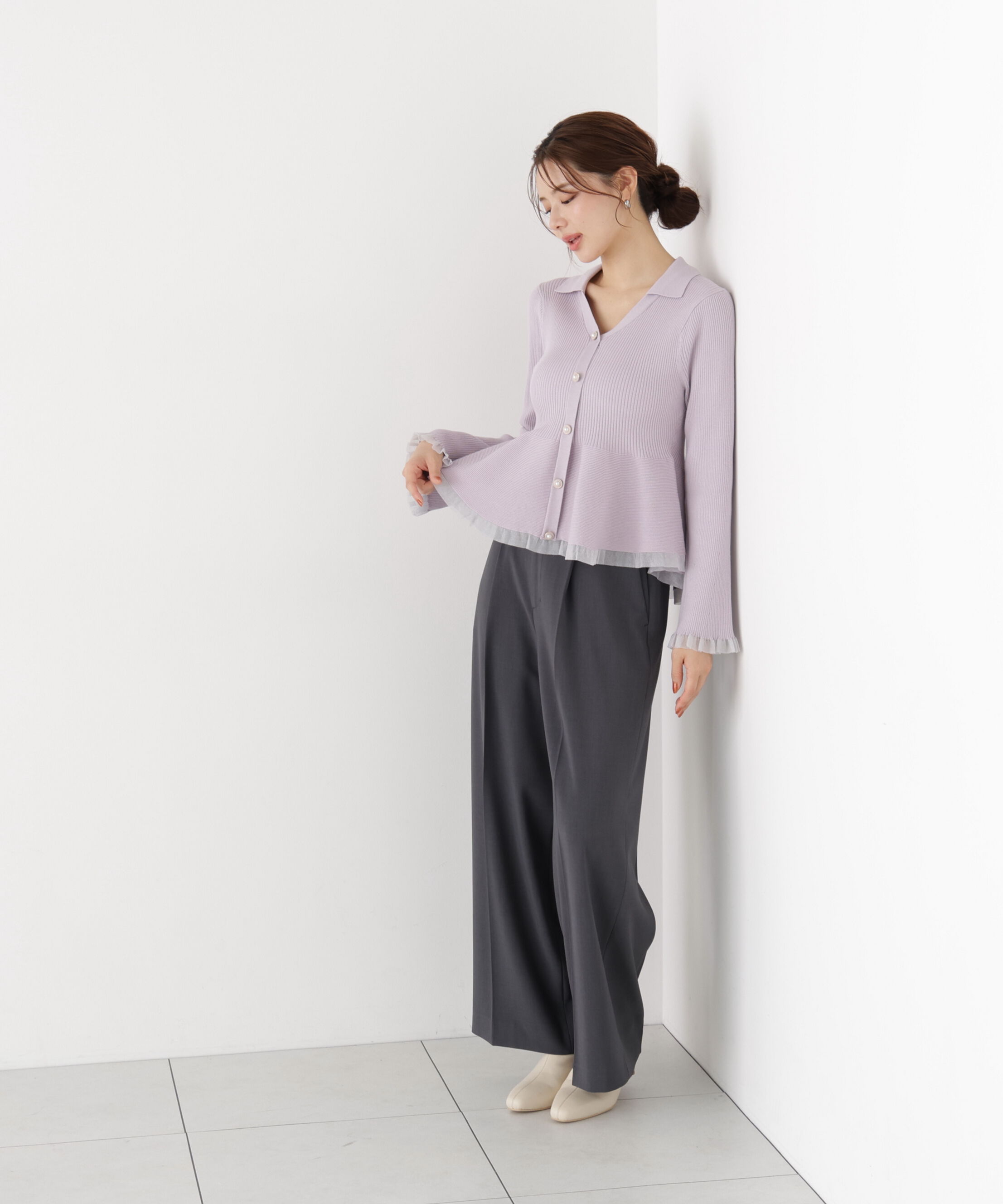 PROPORTION BODY DRESSING「シアー切り替えペプラムニット 26AW」|ニット・セーター|