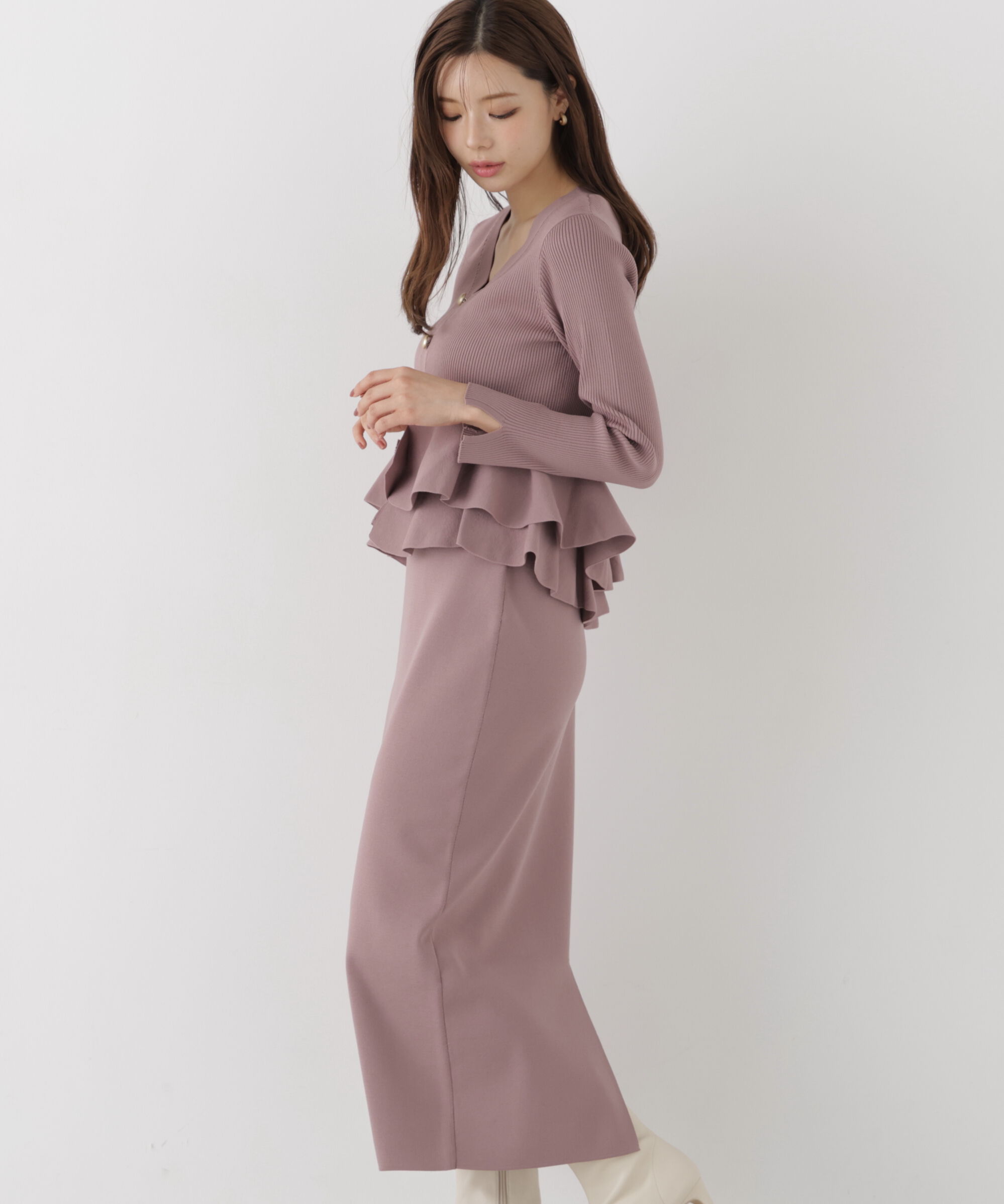 PROPORTION BODY DRESSING「変形ペプラムニットセットアップ 26AW」|ワンピース|