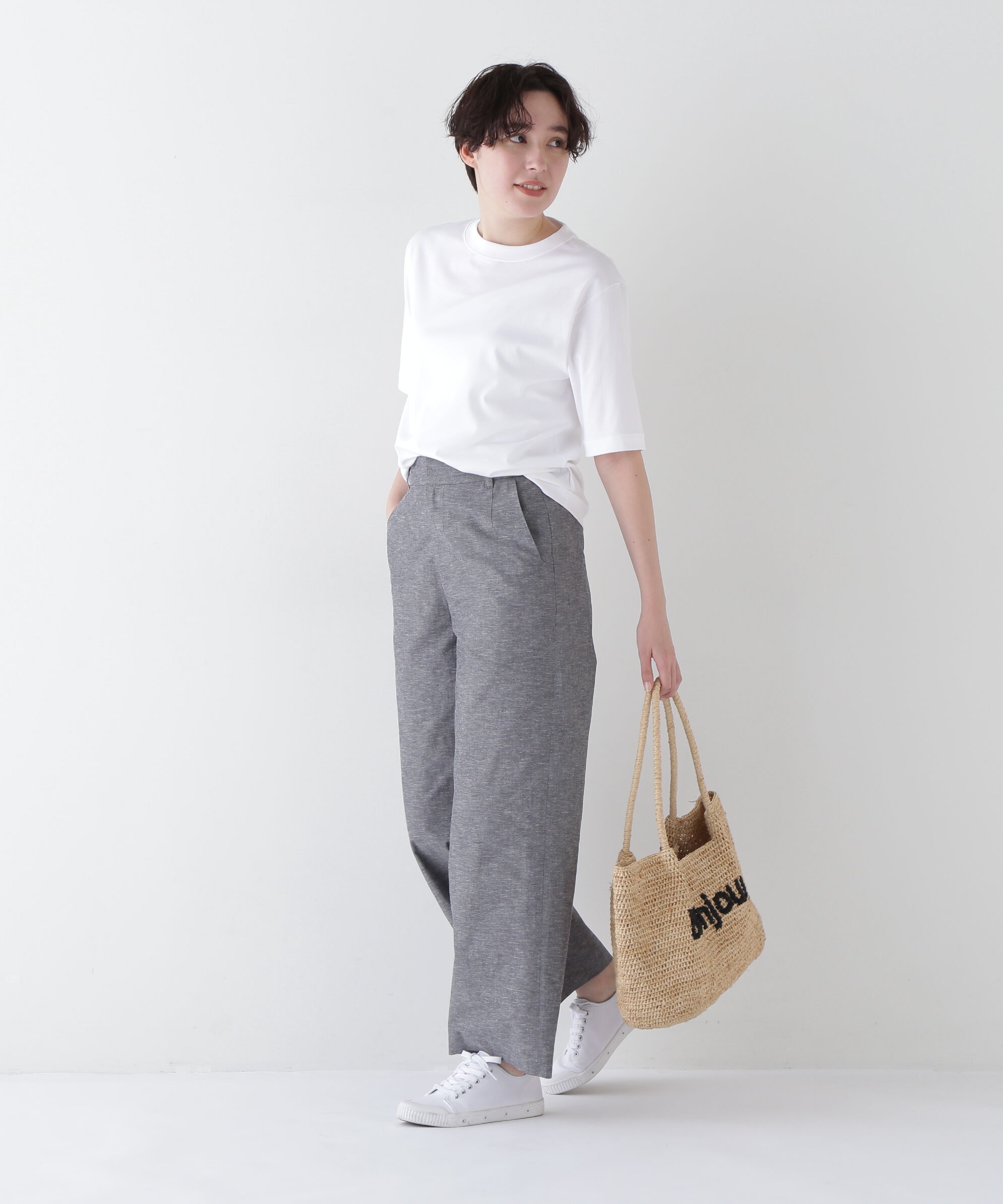  「◆綿麻シャンブレーセミワイドパンツ」|その他|