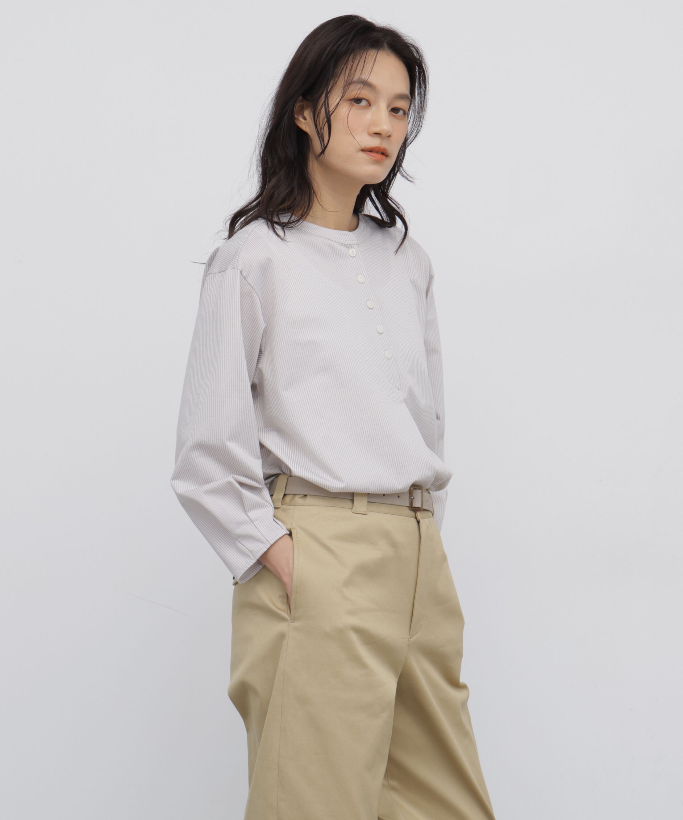  「◆《ジャージー素材》 トリコットカットソー釦ブラウス」|Tシャツ・カットソー|ベージュスト 3