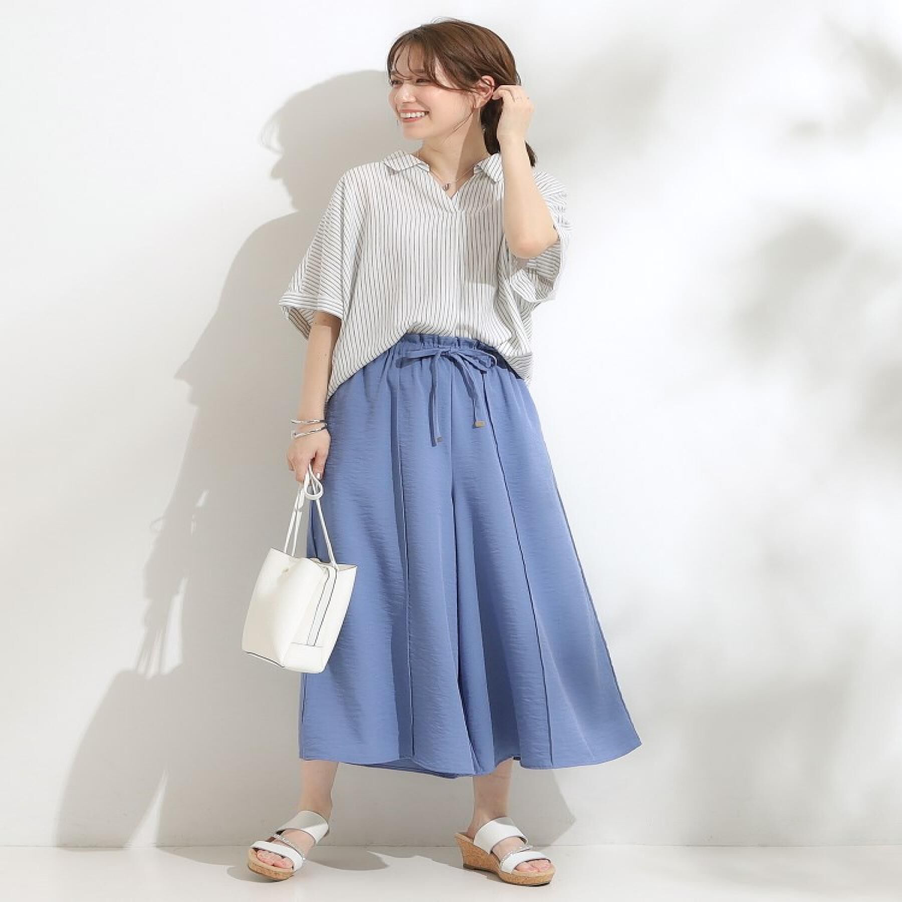 SHOO･LA･RUE「【S-LL/UV/接触冷感/抗菌防臭】体型を自然にカバー フレンチリネンブレンド襟付ドルマンシャツ」|シャツ・ブラウス|