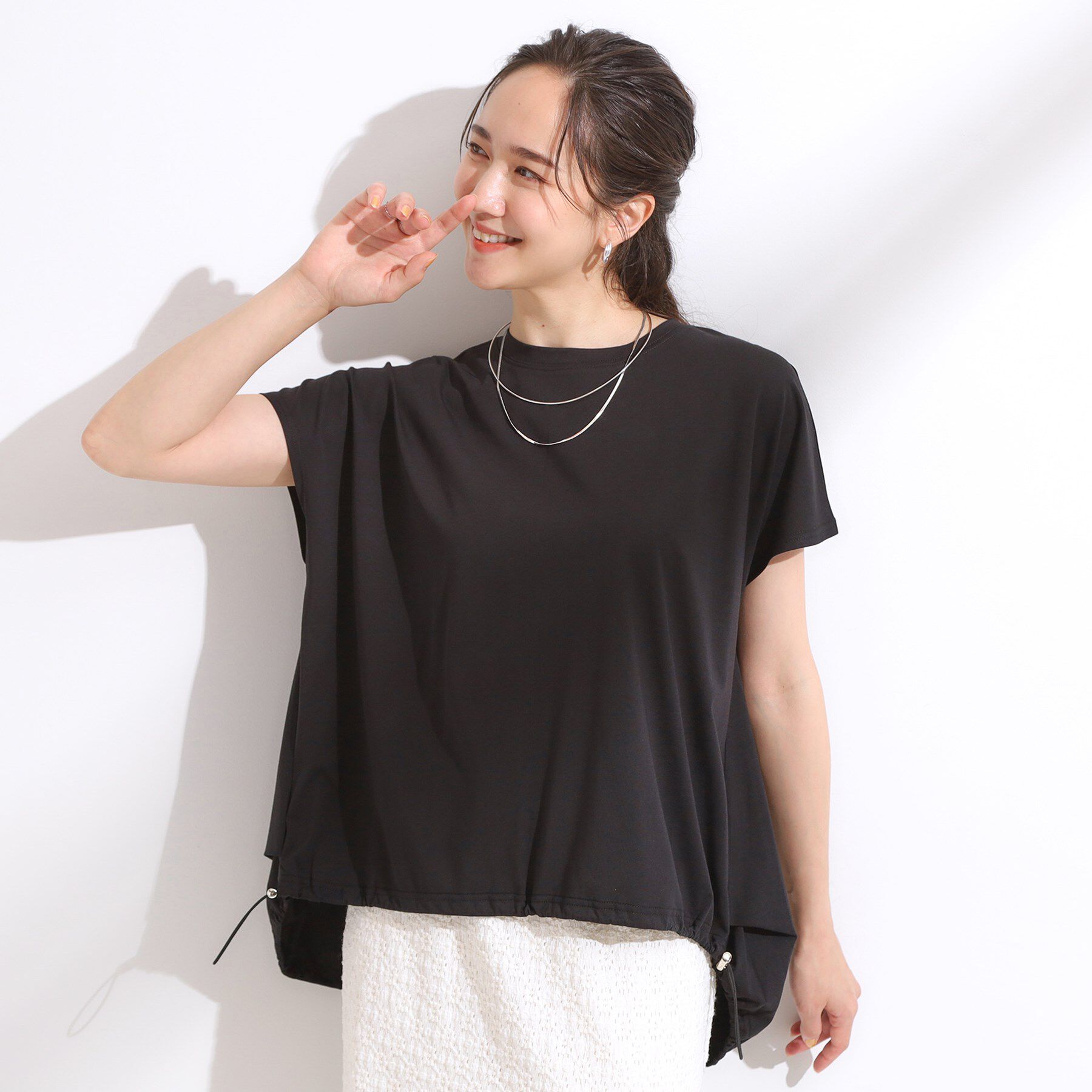 SHOO･LA･RUE「【ひんやり】裾が絞れる フレンチスリーブトップス」|Tシャツ・カットソー|