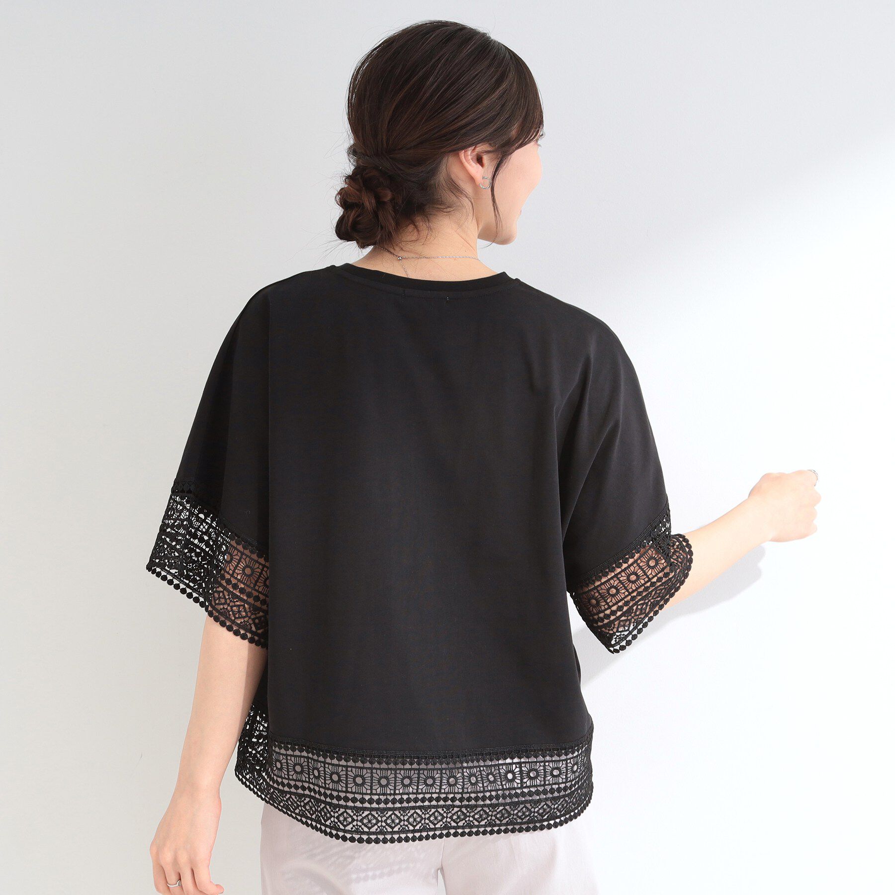 SHOO･LA･RUE「【洗濯機可/体型カバー/S-LL】レース使いがポイント デザインTシャツ」|Tシャツ・カットソー|