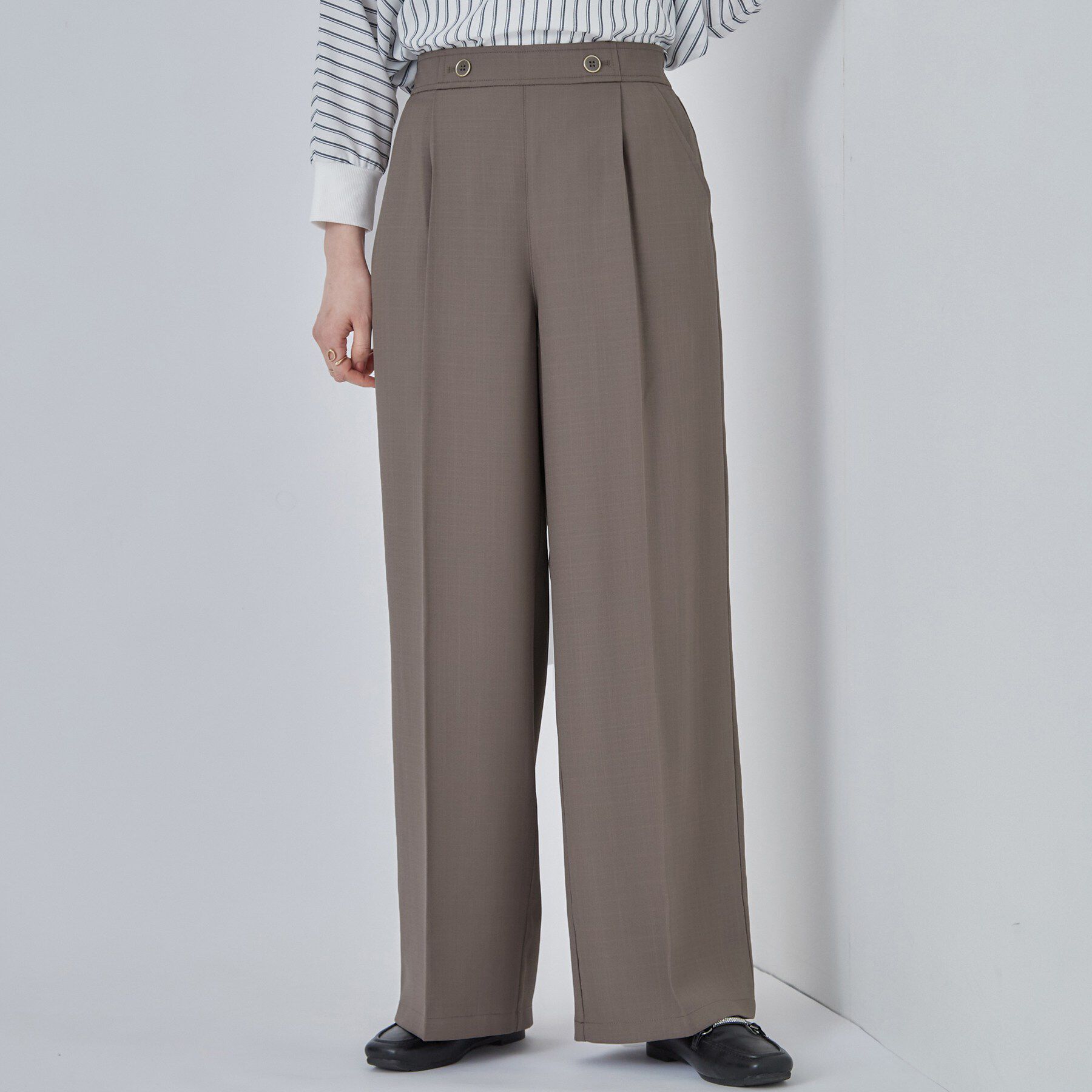 SHOO･LA･RUE「【着丈選べる/洗濯後しわになりにくい/S-LL】大人の上品シルエット センタープレスタックワイドパン」|その他|モカブラウンロング(