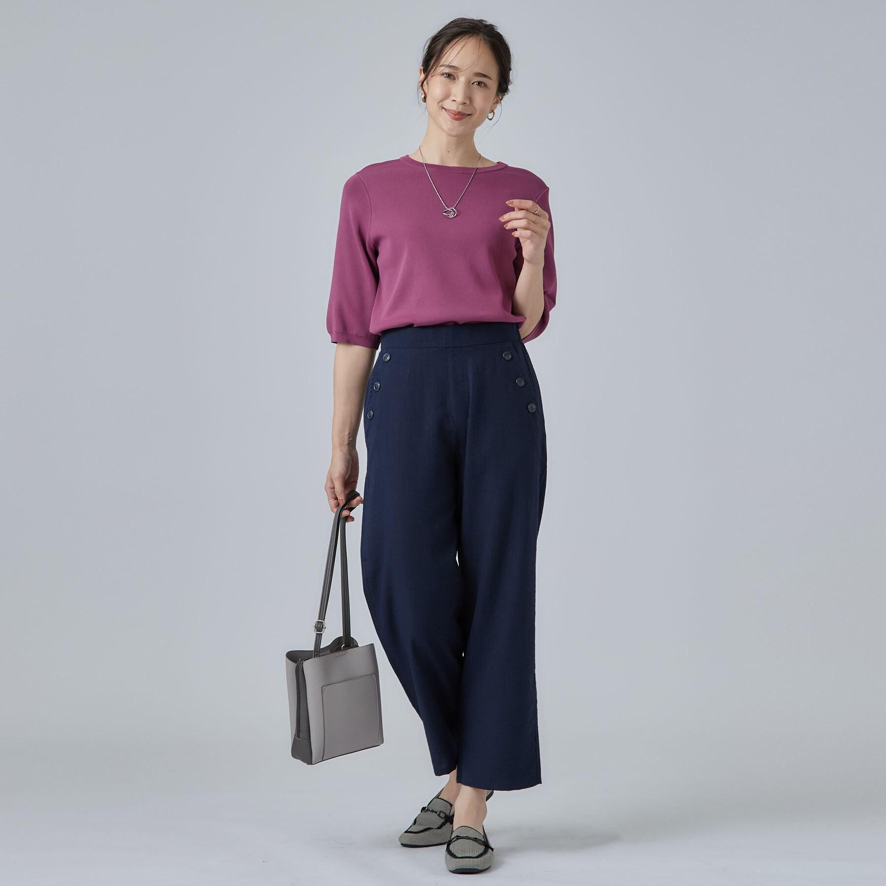 SHOO･LA･RUE「【ガンガン洗える/毛玉になりにくい】二の腕見せない 5分袖ニット」|ニット・セーター|