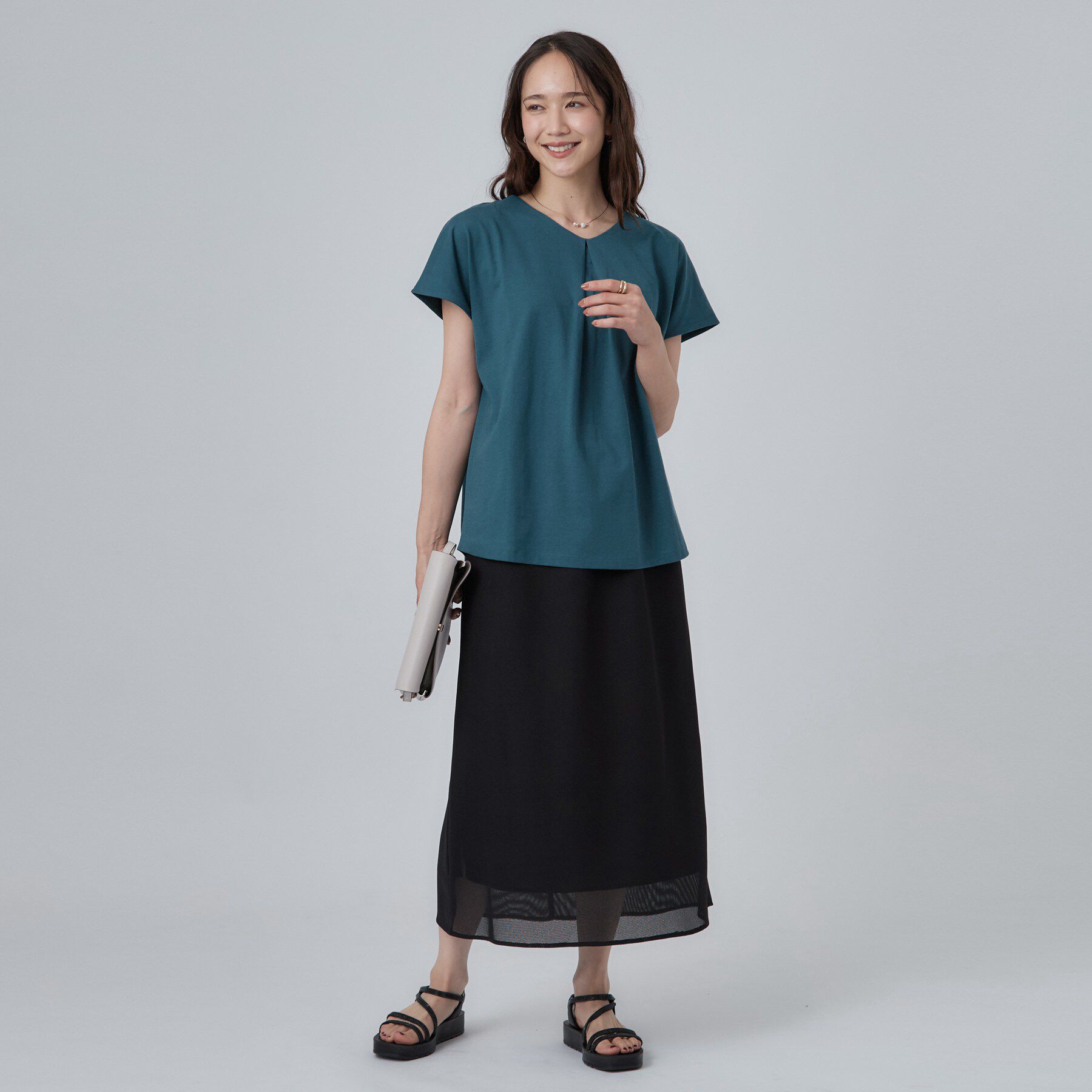 SHOO･LA･RUE「【前後2WAY/S-LL/洗濯機可】楽に着られて好印象 やわらかトップス」|Tシャツ・カットソー|